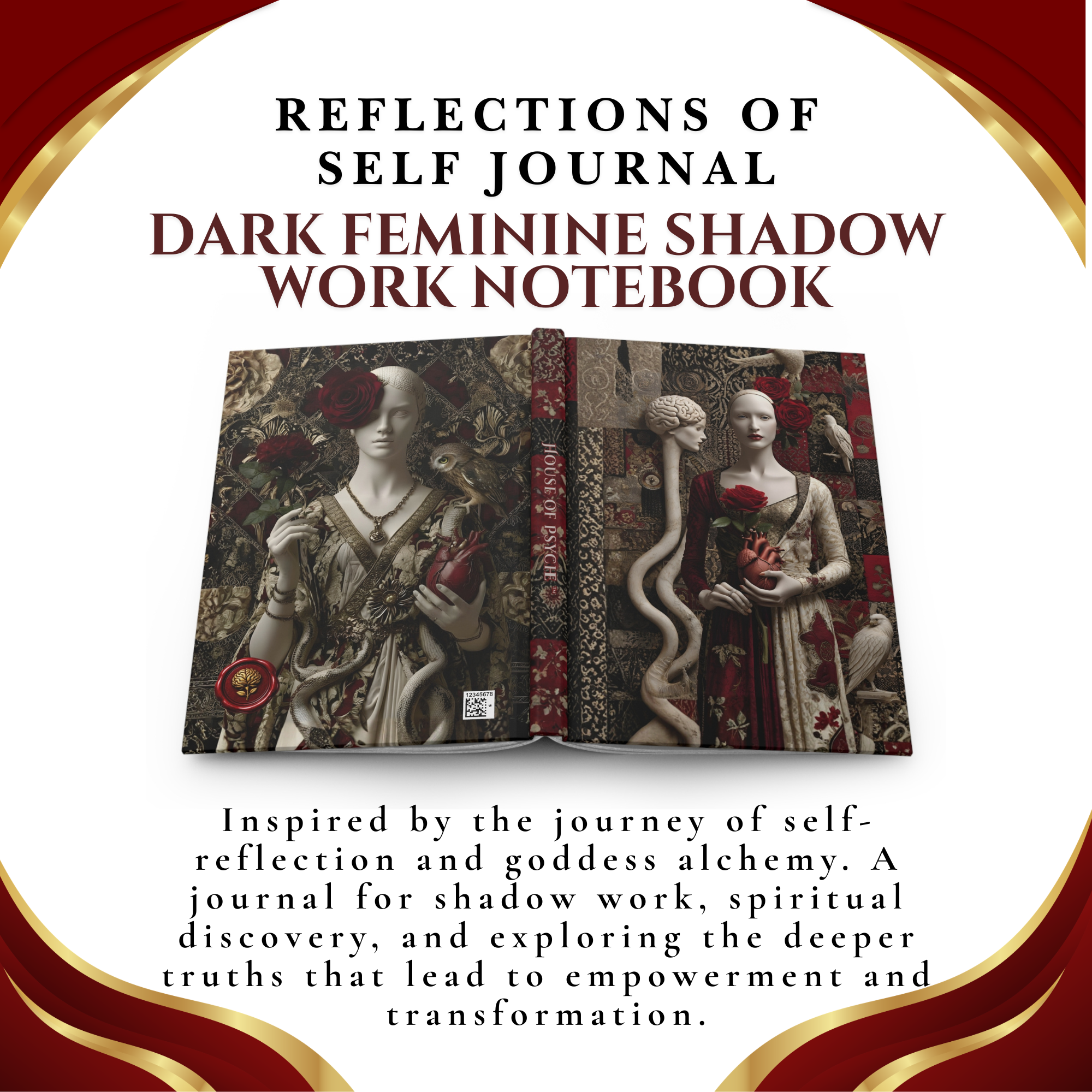 Reflections of the Self Journal | Dark Feminine Gothic Rose Aesthetic Notebook | Spiritual Self Discovery Writing Journal | Mystical Diary product thumbnail image