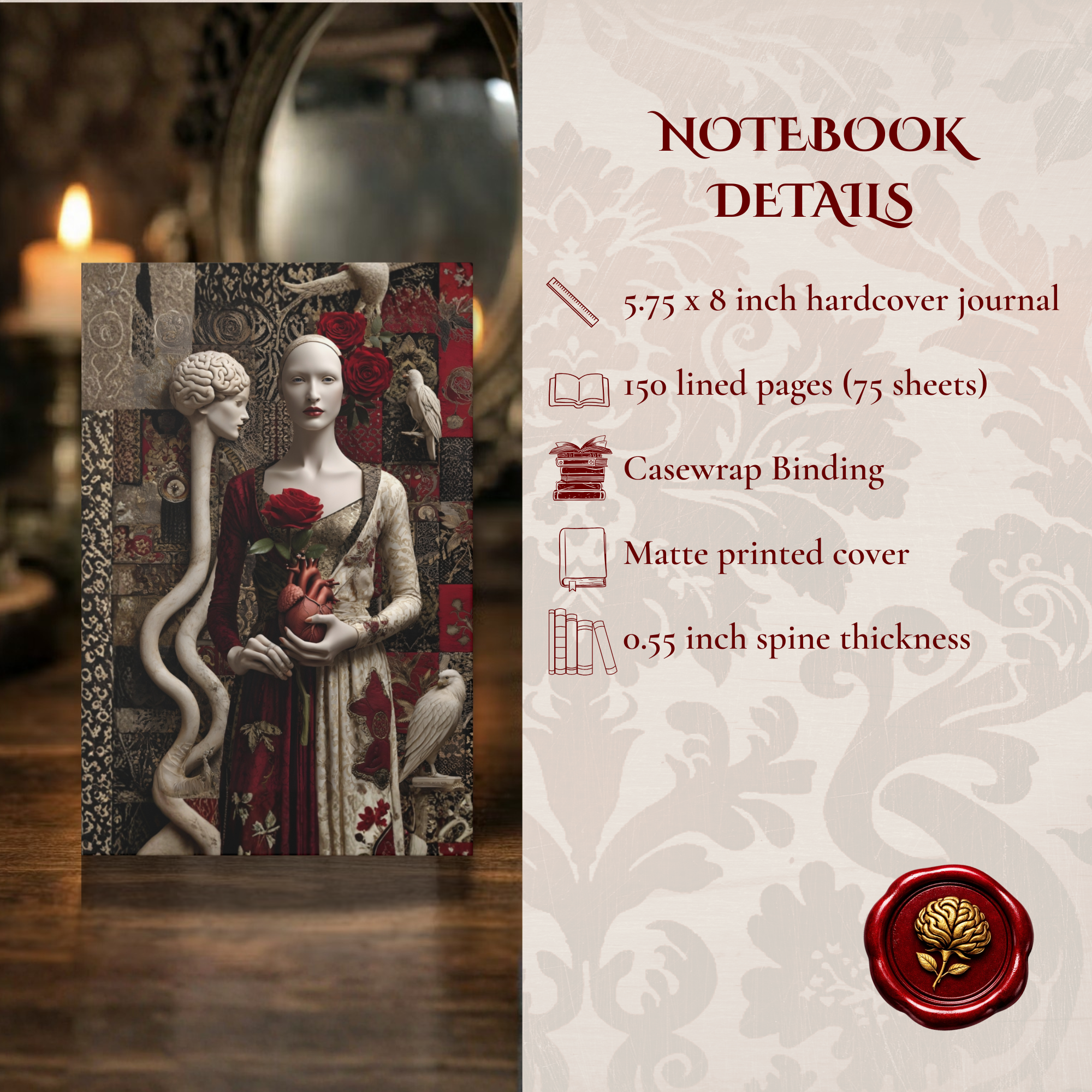 Reflections of the Self Journal | Dark Feminine Gothic Rose Aesthetic Notebook | Spiritual Self Discovery Writing Journal | Mystical Diary product thumbnail image Reflections of the Self Journal | Dark Feminine Gothic Rose Aesthetic Notebook | Spiritual Self Discovery Writing Journal | Mystical Diary product thumbnail image