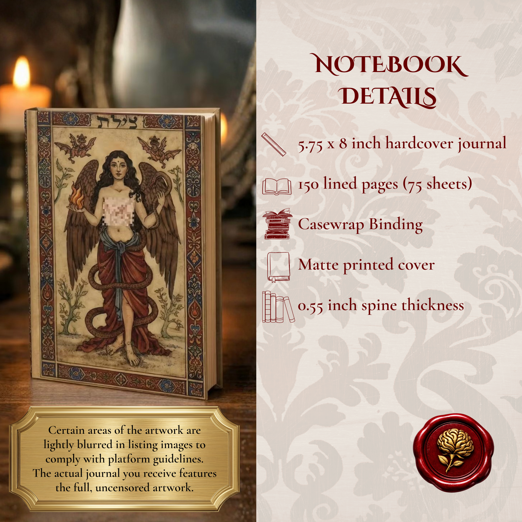 Lilith Journal | Dark Feminine Mythology Notebook | Lilith Codex Hardcover Journal | Occult Aesthetic Writing Journal product thumbnail image