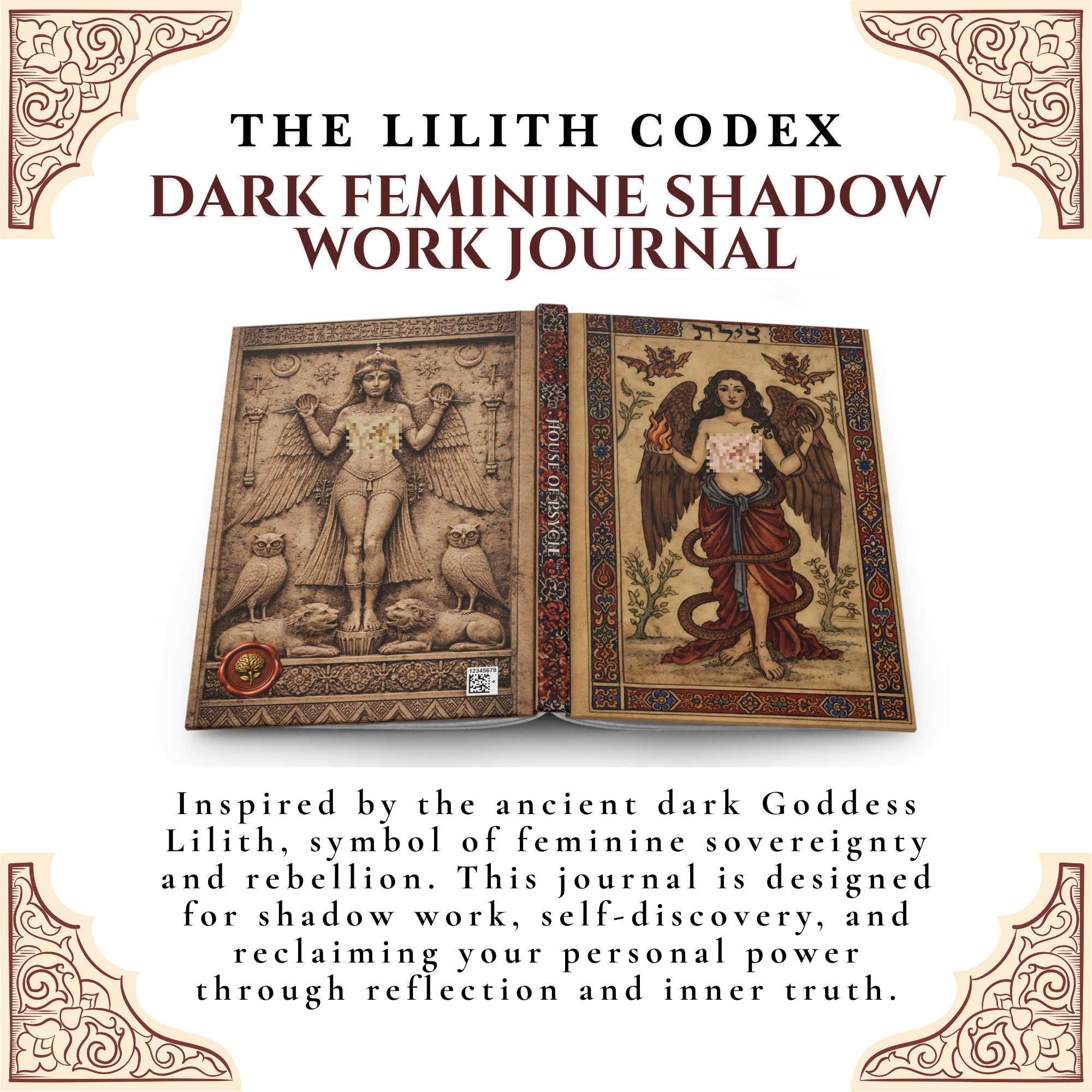 Lilith Journal | Dark Feminine Mythology Notebook | Lilith Codex Hardcover Journal | Occult Aesthetic Writing Journal product thumbnail image