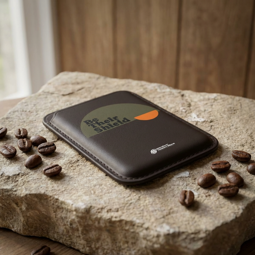 Vegan Wallet — 'Be Their Shield' MagSafe Card Holder (Black/Army Green) product thumbnail image