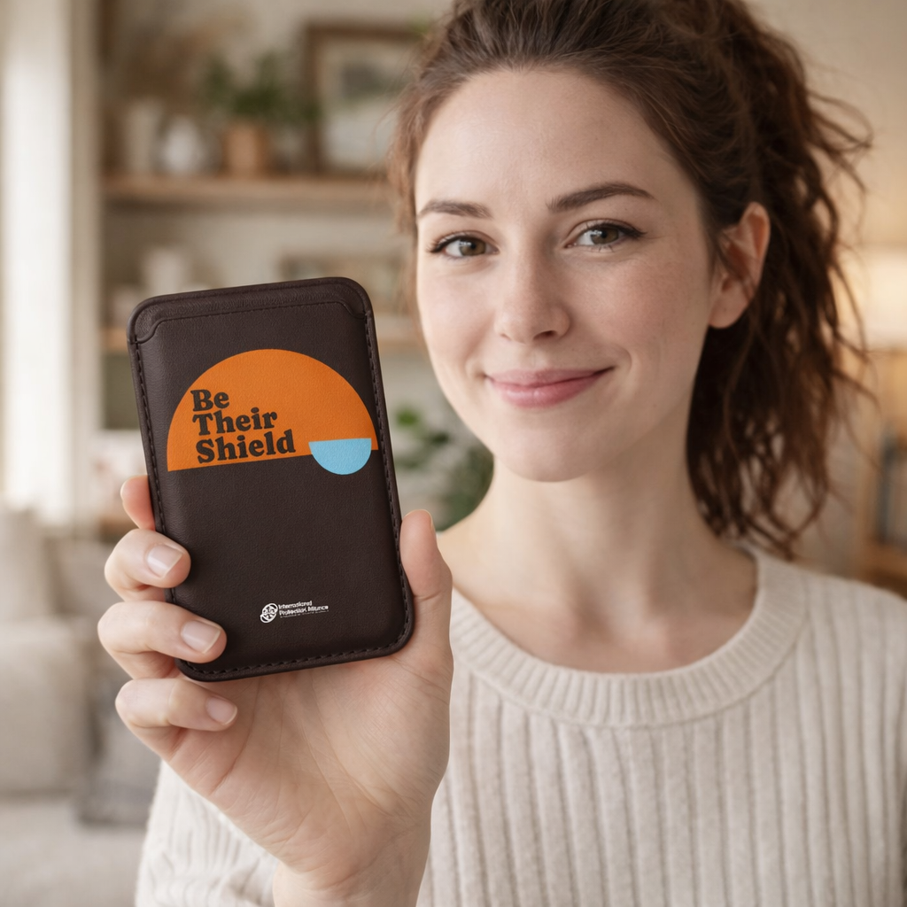 Vegan Wallet — 'Be Their Shield' MagSafe Card Holder (Black/Orange) product thumbnail image Vegan Wallet — 'Be Their Shield' MagSafe Card Holder (Black/Orange) product thumbnail image