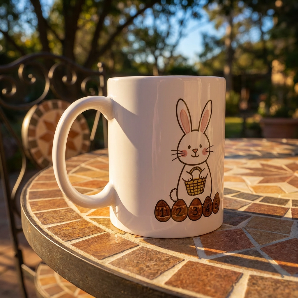 Cute Easter Bunny &amp; Teddy Mug – Scan Me QR Teddy Bear Coffee Cup product thumbnail image