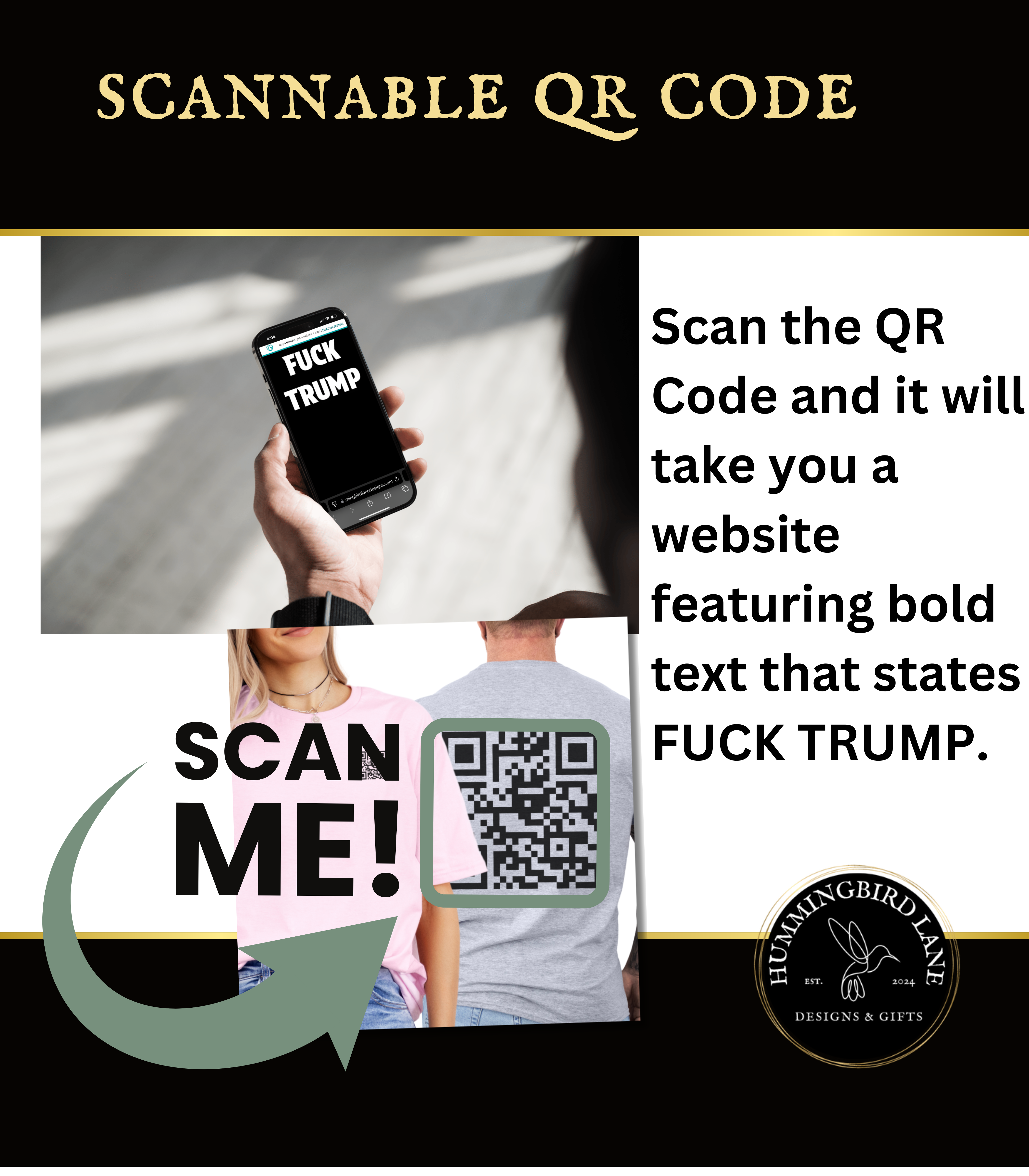 Fuck Trump QR Code Premium Unisex T-Shirt, Link To Bold Text Stating "FUCK TRUMP" product thumbnail image