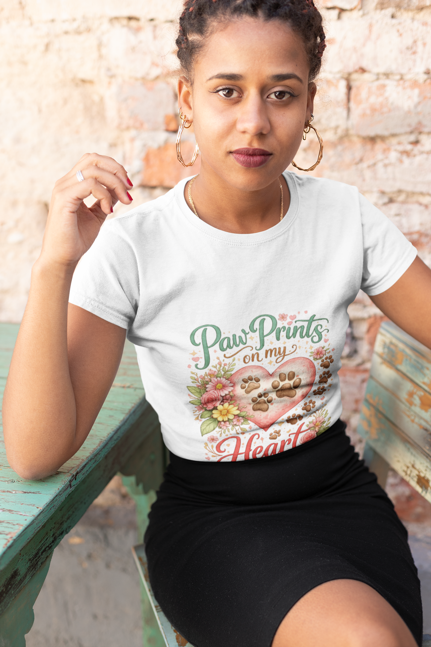 Paw Prints on My Heart Women's Tee — Floral Dog Lover Shirt product thumbnail image
