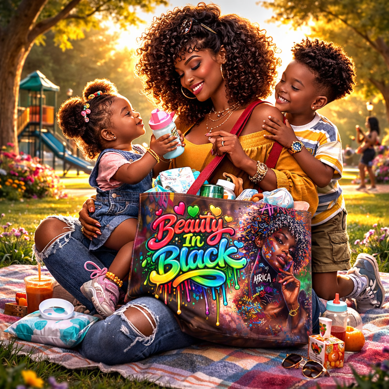 Beauty In Black Tote Bag — Afrocentric Art Canvas Grocery &amp; Everyday Tote product thumbnail image