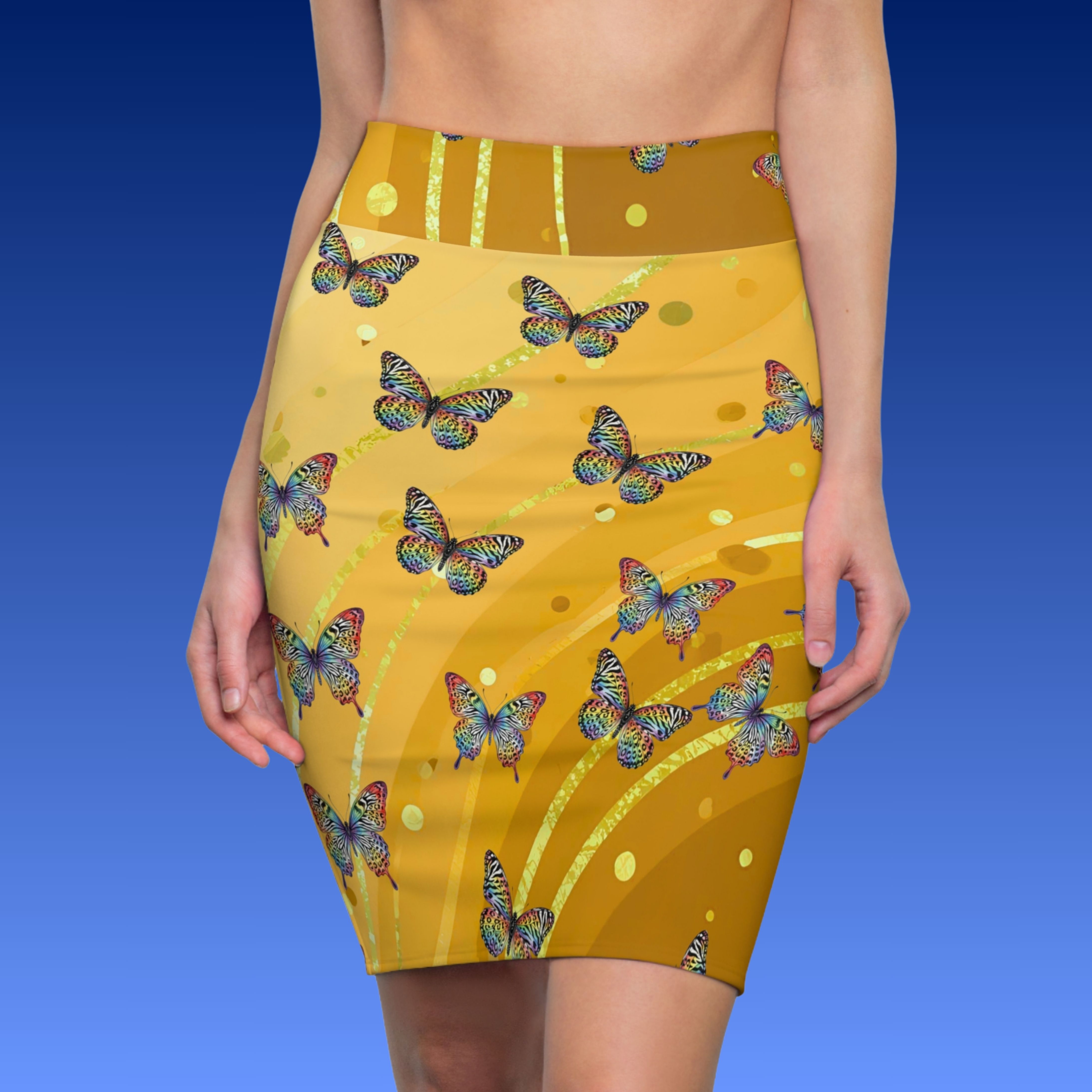 Yellow Butterfly Pencil Skirt – Vibrant Floral-Inspired AOP product thumbnail image