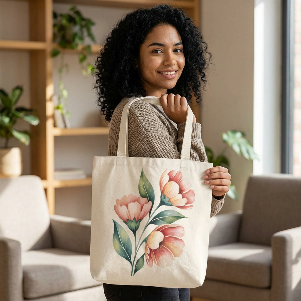 Floral Scripture Tote Bag — "You are altogether beautiful" Cotton Carryall product thumbnail image Floral Scripture Tote Bag — "You are altogether beautiful" Cotton Carryall product thumbnail image