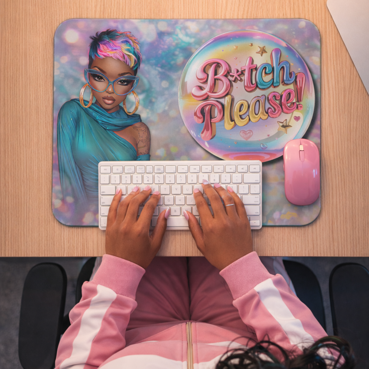 Sassy Rainbow Femme Mouse Pad — "B*tch Please" Desk Mat product thumbnail image