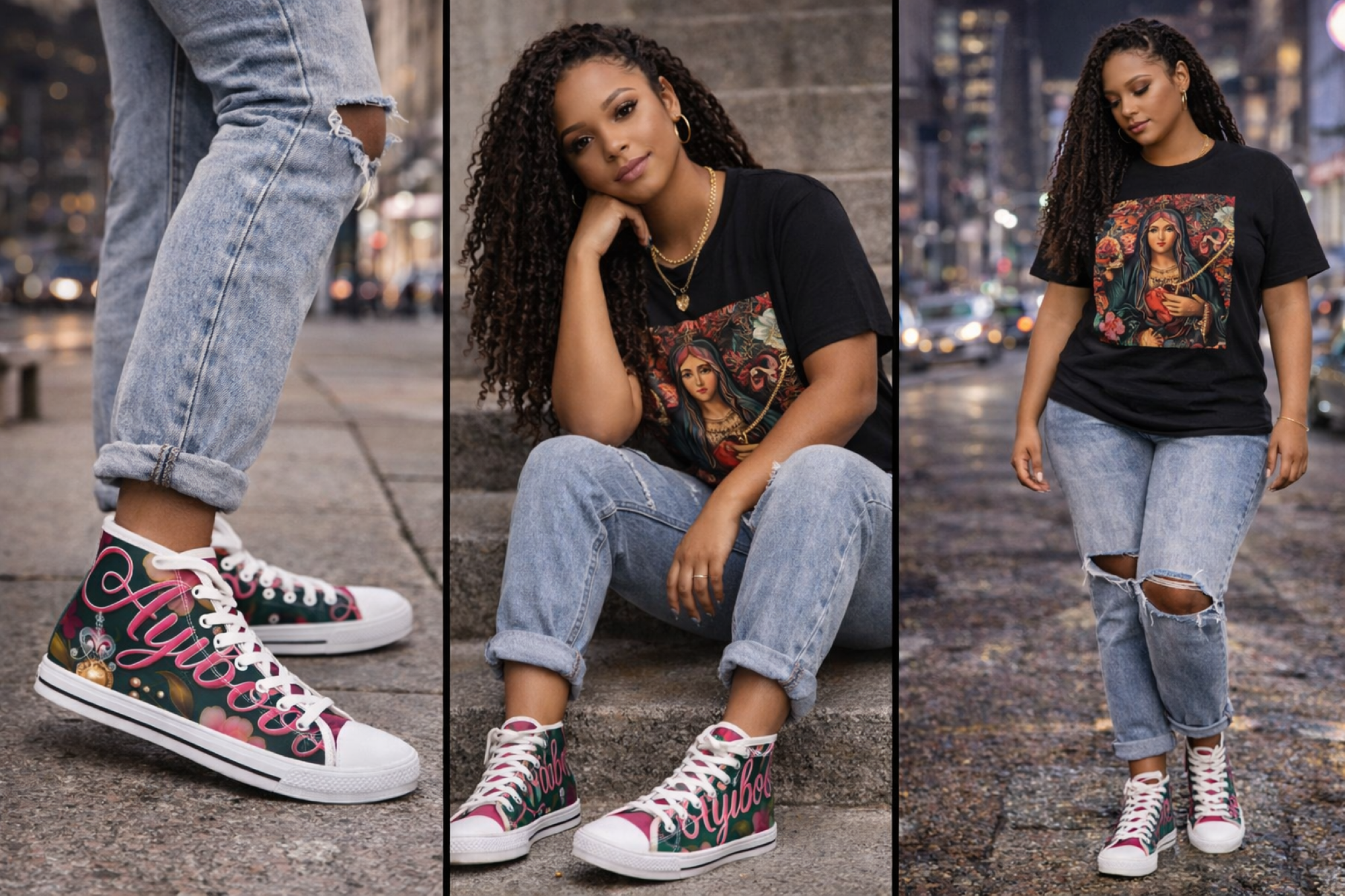 Ayibobo Erzulie Fréda High-Top Sneakers | Spiritual Streetwear | Vodou Inspired Footwear | Gothic Luxe Collection product thumbnail image Ayibobo Erzulie Fréda High-Top Sneakers | Spiritual Streetwear | Vodou Inspired Footwear | Gothic Luxe Collection product thumbnail image