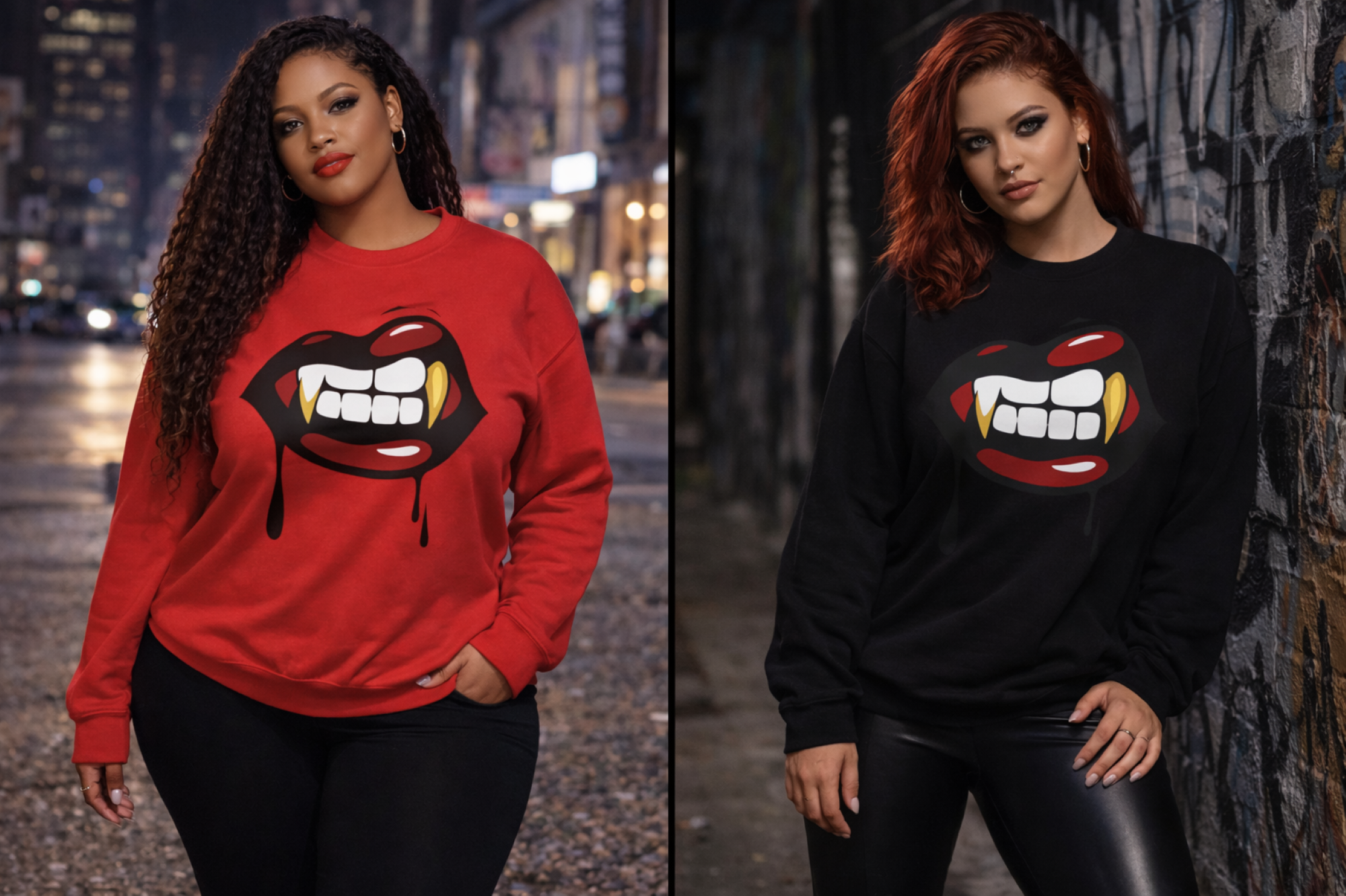 Vampire Bite Crewneck Sweatshirt | Gothic Streetwear | Dark Feminine Fashion | Edgy Alt Style | product thumbnail image Vampire Bite Crewneck Sweatshirt | Gothic Streetwear | Dark Feminine Fashion | Edgy Alt Style | product thumbnail image