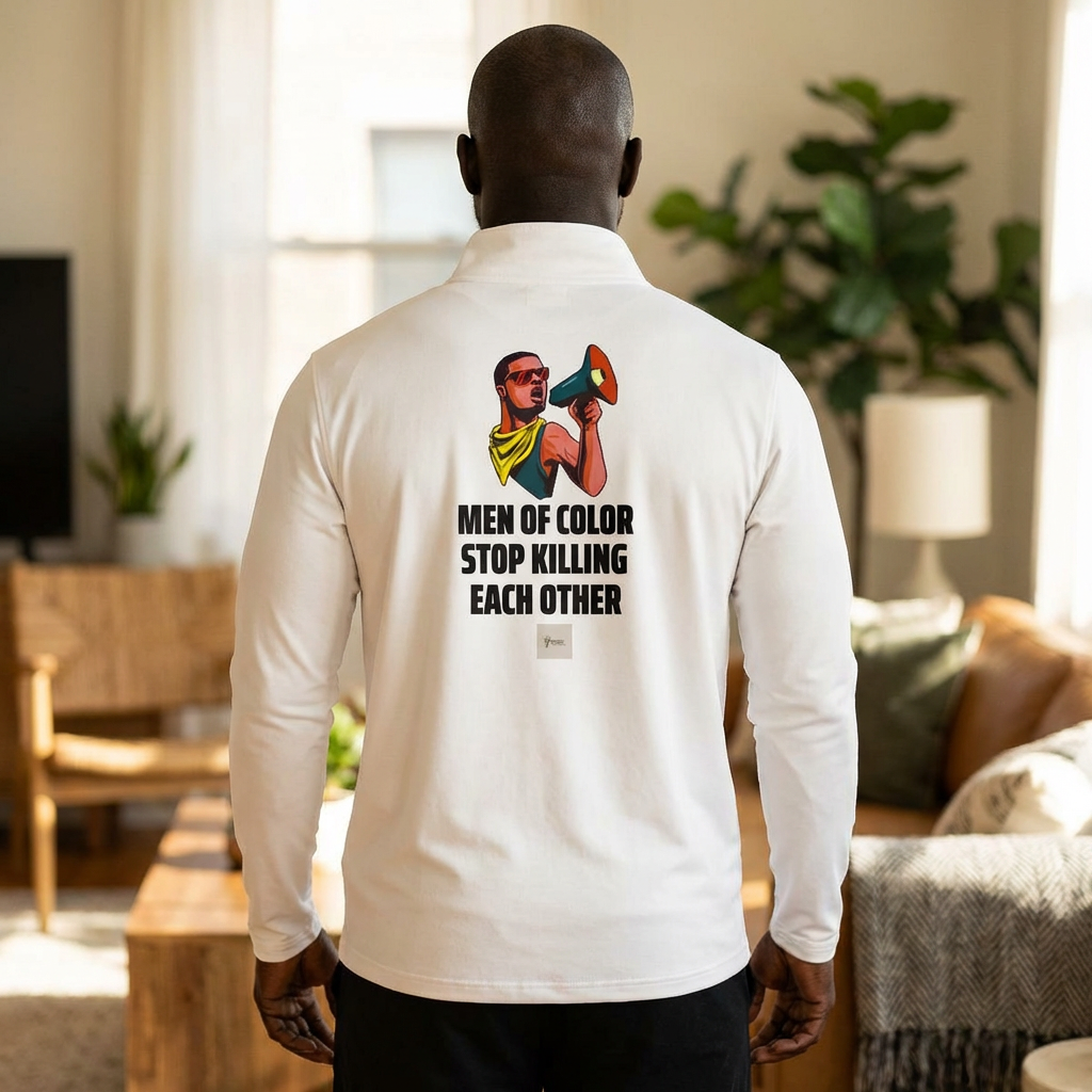 MEN OF COLOR STOP KILLING EACH OTHER Quarter-Zip Pullover | Bullhorn Graphic | Unisex Comfort Fit | Front &amp; Back Design | 3 Color Options | LifeCoachDesigns.shop