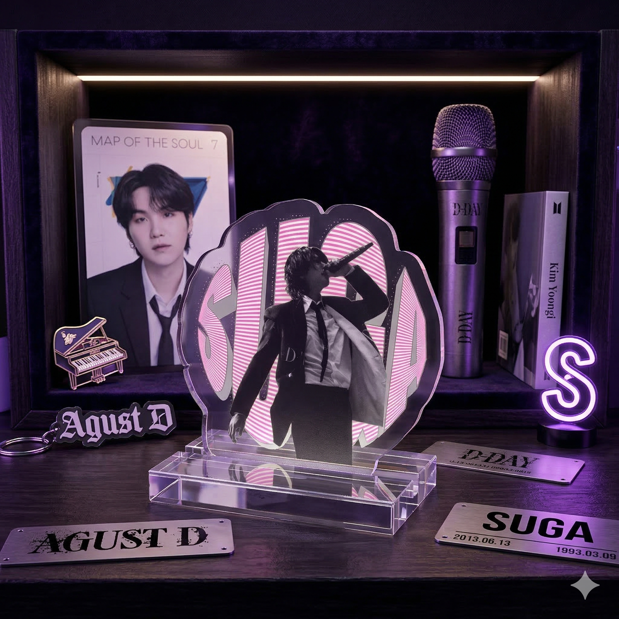 Suga BTS Singing Photo Custom Cut Standee — Personalized Name Lettering