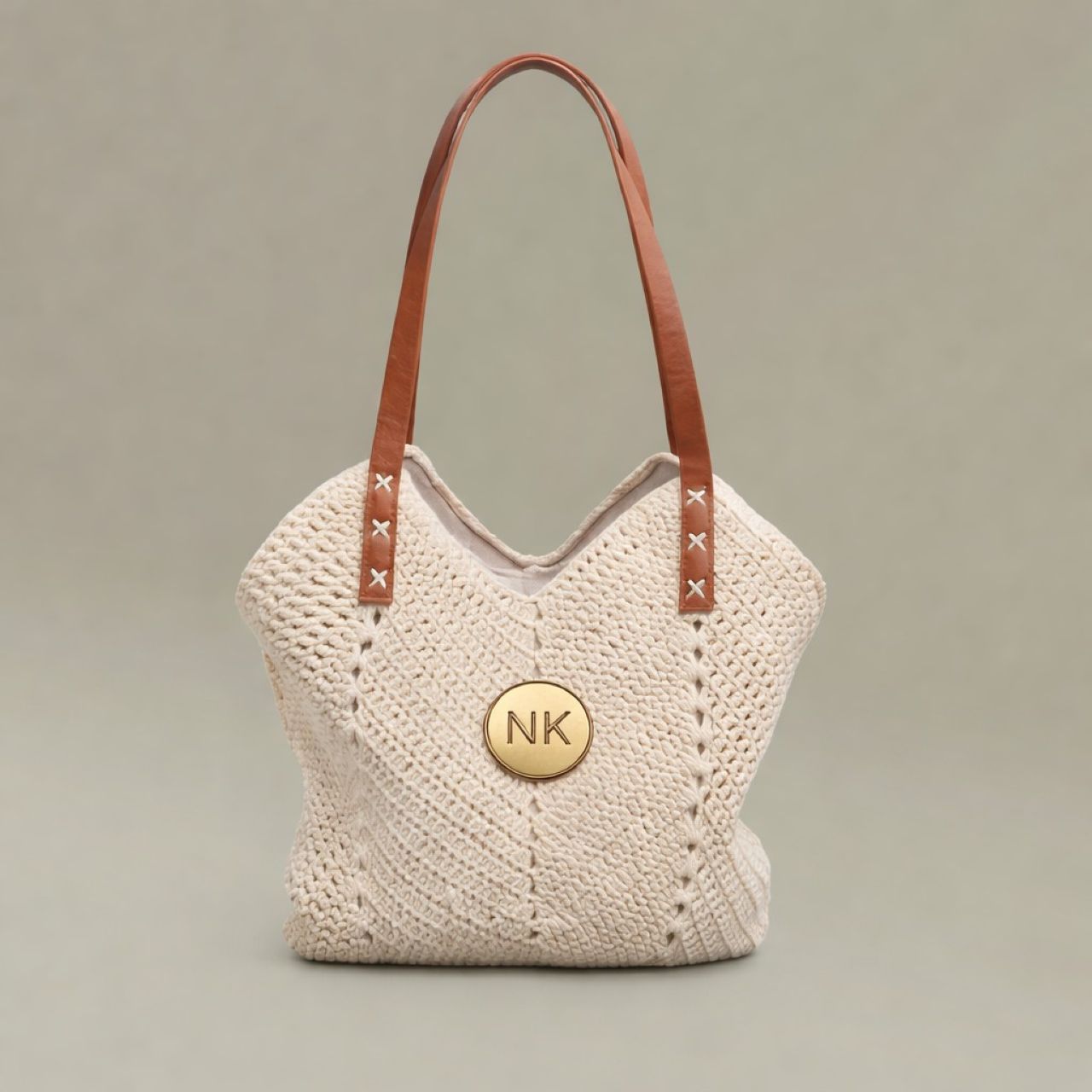 NYE Straw Shoulder Bag — Gold NK Monogram beach bag product thumbnail image NYE Straw Shoulder Bag — Gold NK Monogram beach bag product thumbnail image