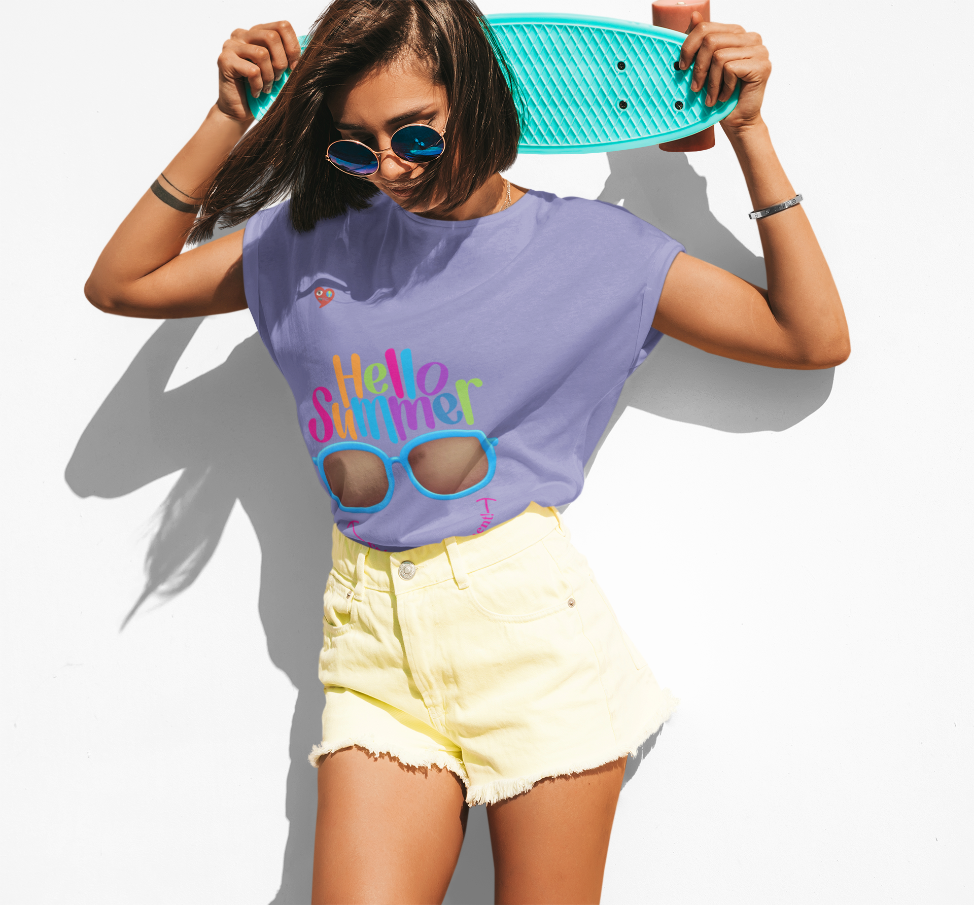 Hello Summer Sunglasses T-Shirt — Colorful 'Hello Summer' Graphic Tee product thumbnail image