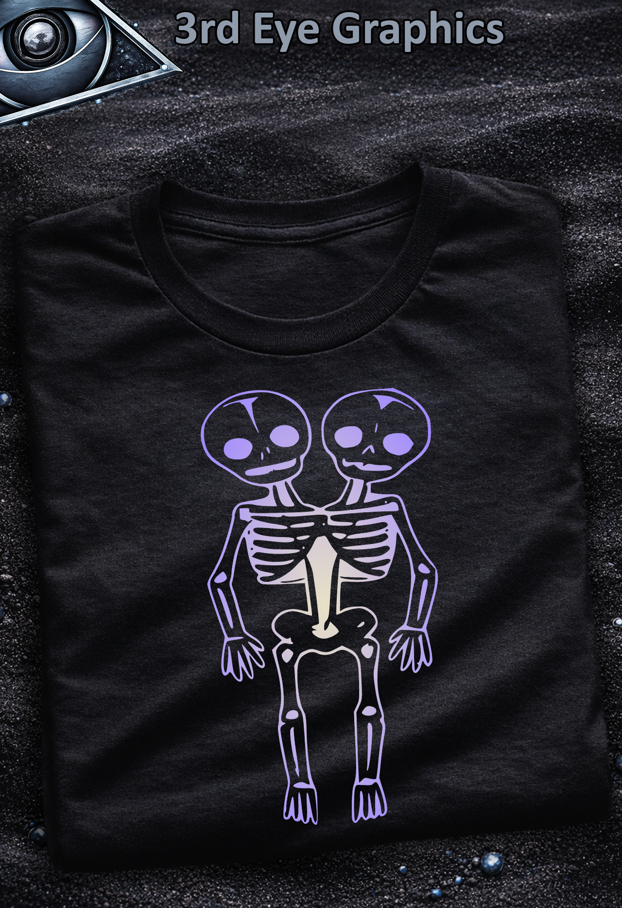 Vintage Gothic Horror Oddities Twin Skeleton Graphic T-Shirt // Purple