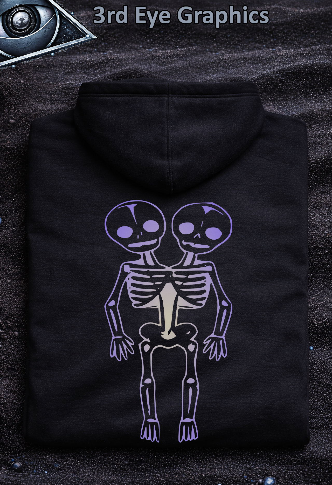 Vintage Gothic Horror Oddities Twin Skeleton Graphic Pullover Hoodie // Back Print Purple