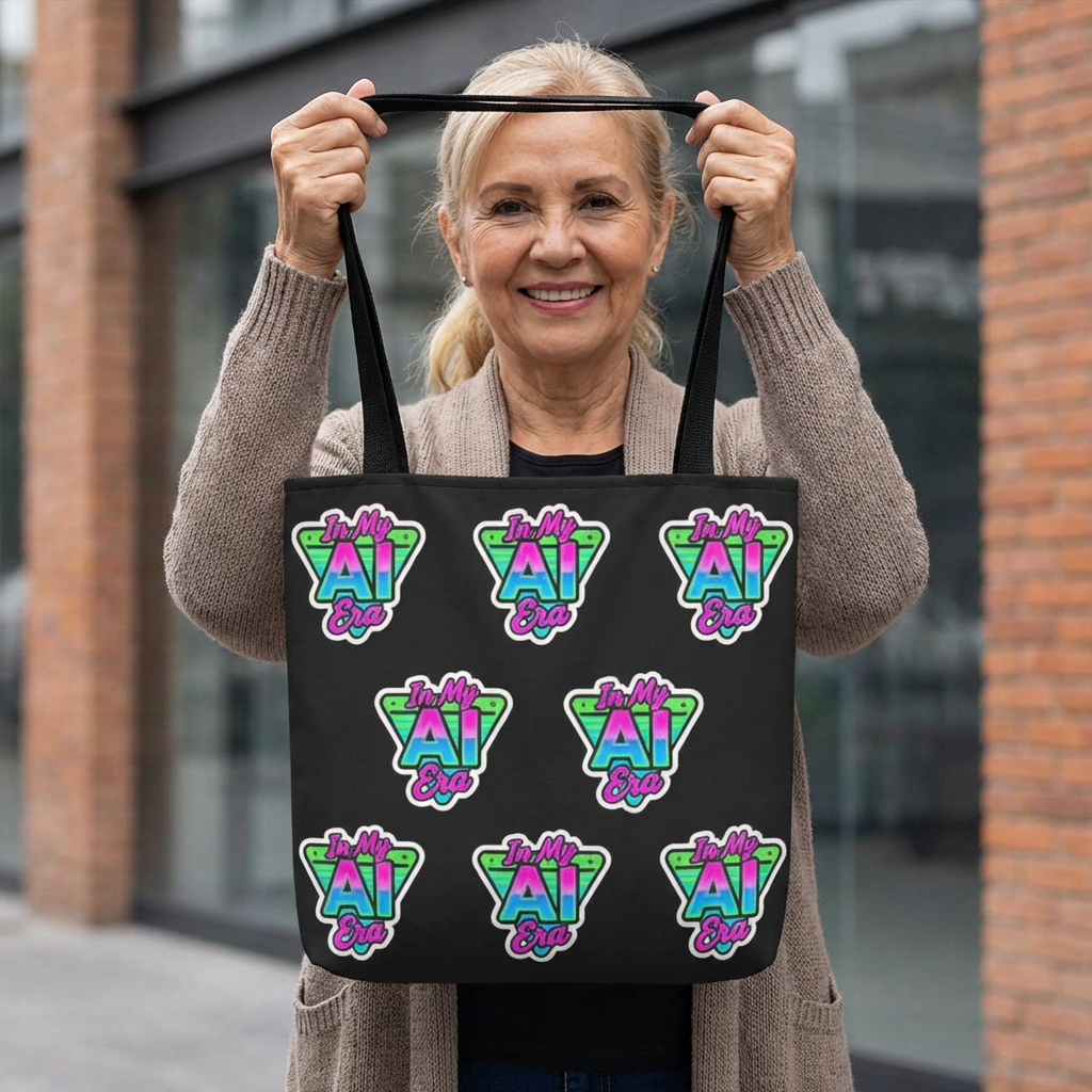 AI Club Pattern Tote Bag — Retro Neon Tech Logo All-Over Print