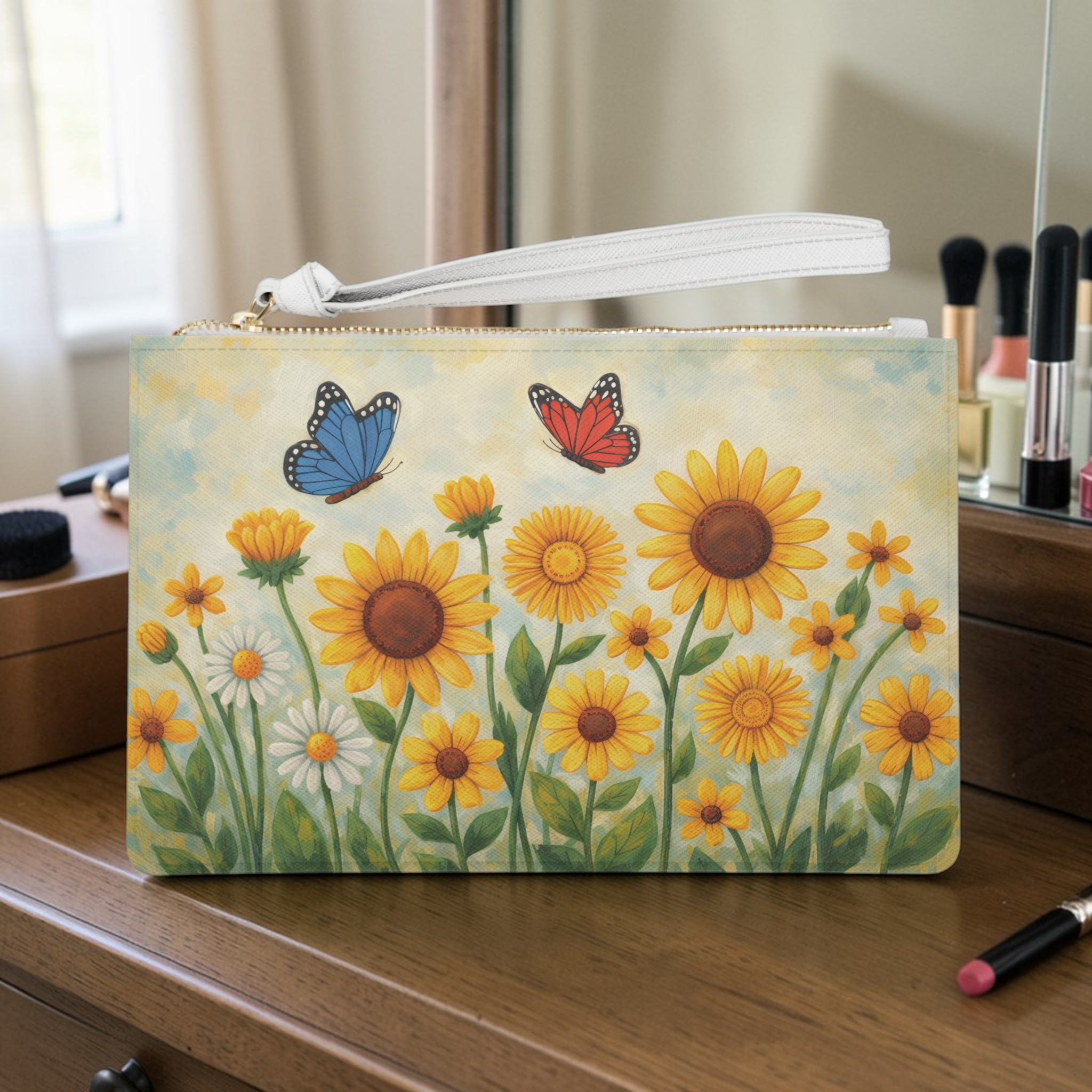 Sunflower &amp; Butterflies Clutch Bag — Floral Wristlet Purse product thumbnail image