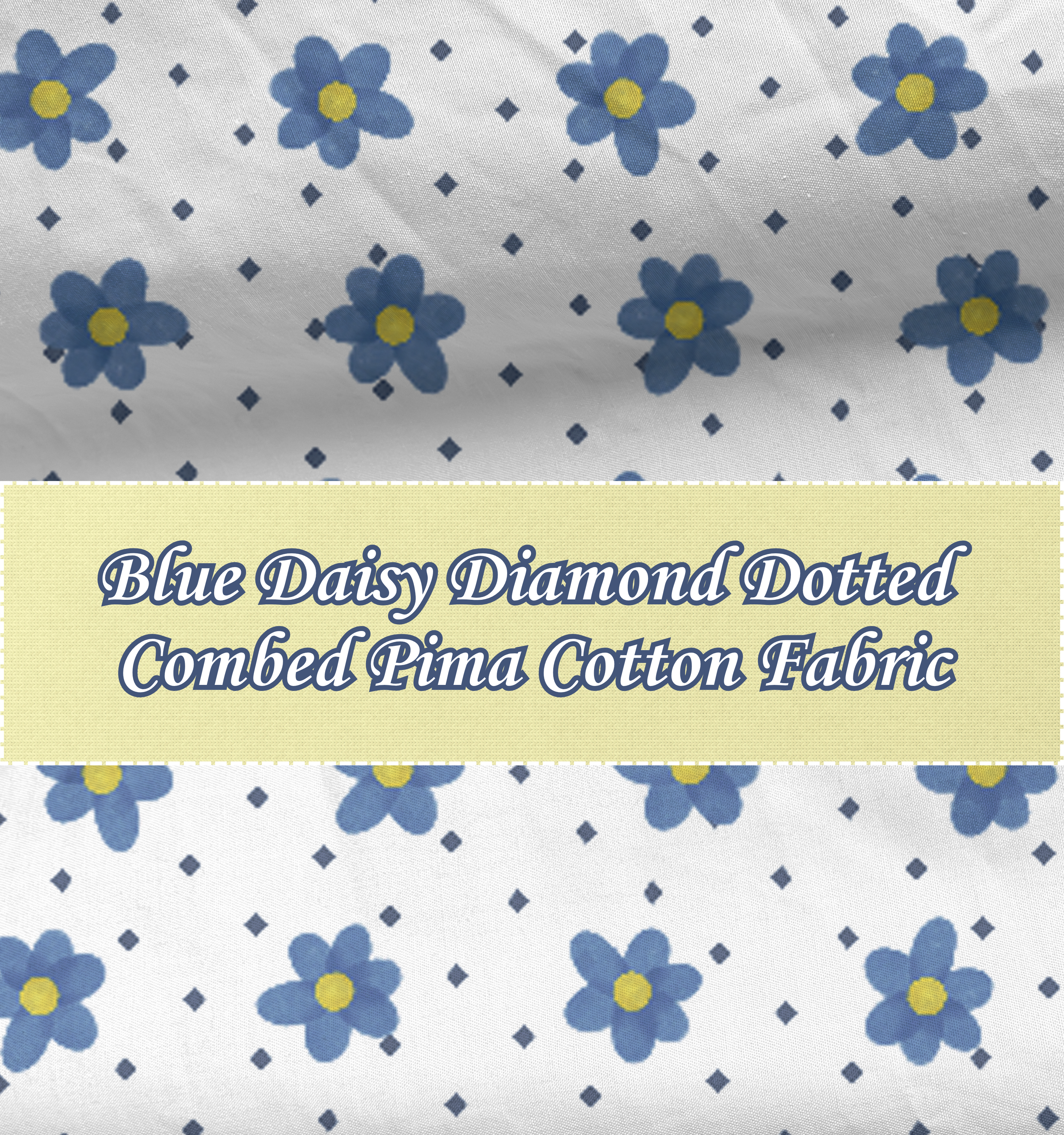 Blue Daisy Diamond Dotted Combed Cotton Fabric – Quilting &amp; Sewing Print product thumbnail image