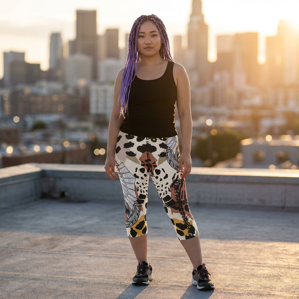 Capri Leggings — Neutral Watercolor Animal Print product thumbnail image