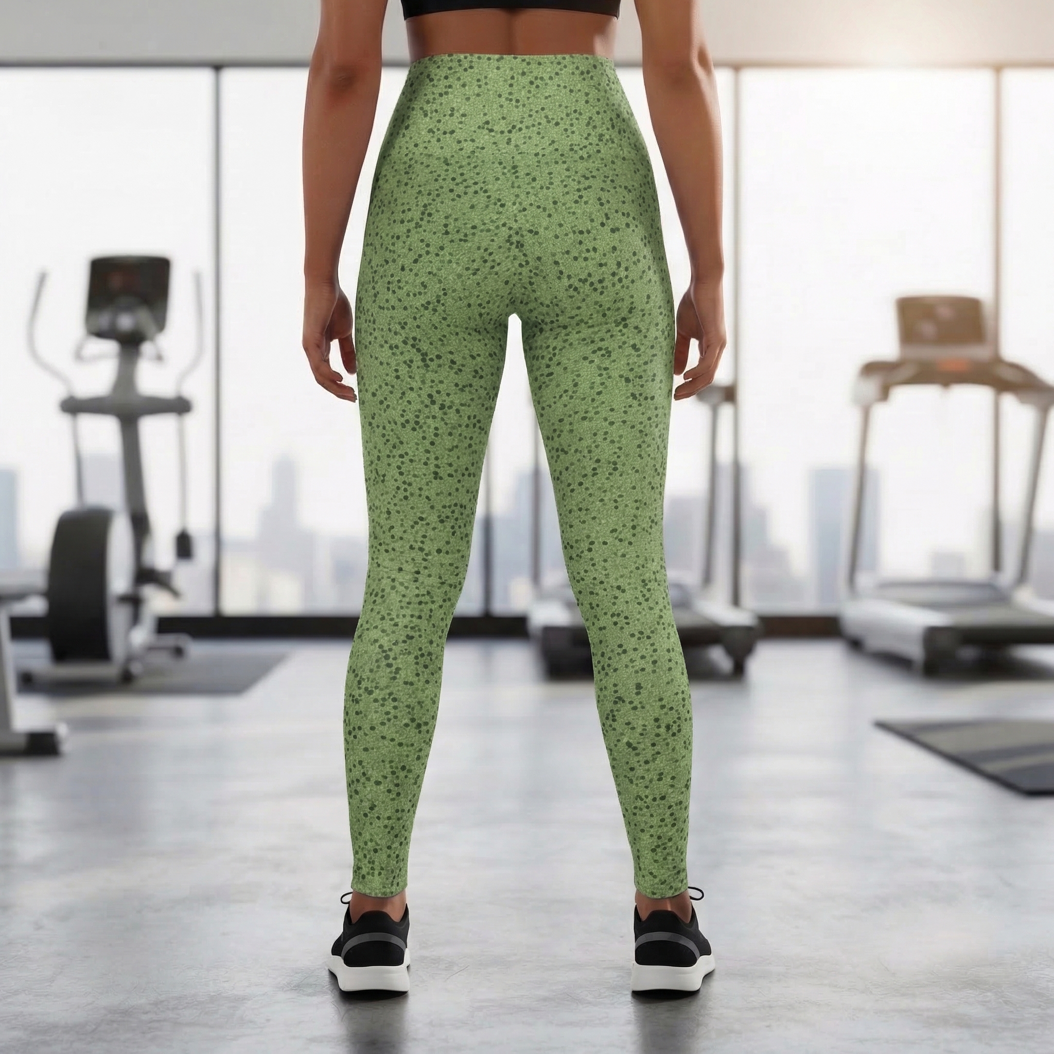 Green Pea Dot High Waisted Leggings product thumbnail image Green Pea Dot High Waisted Leggings product thumbnail image