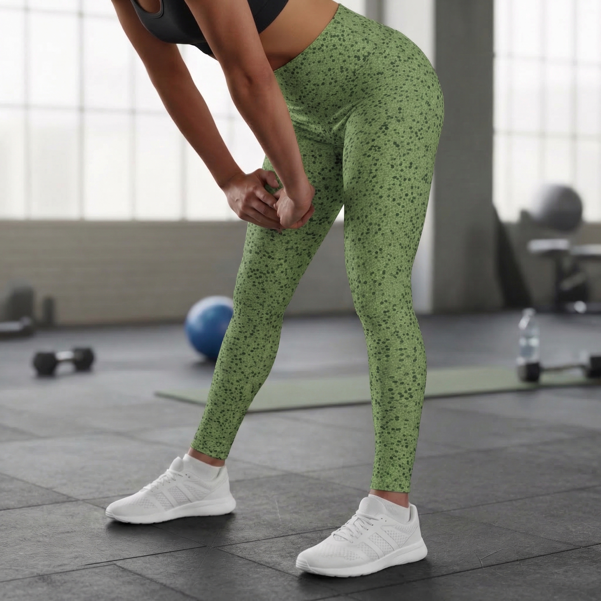 Green Pea Dot High Waisted Leggings product thumbnail image Green Pea Dot High Waisted Leggings product thumbnail image
