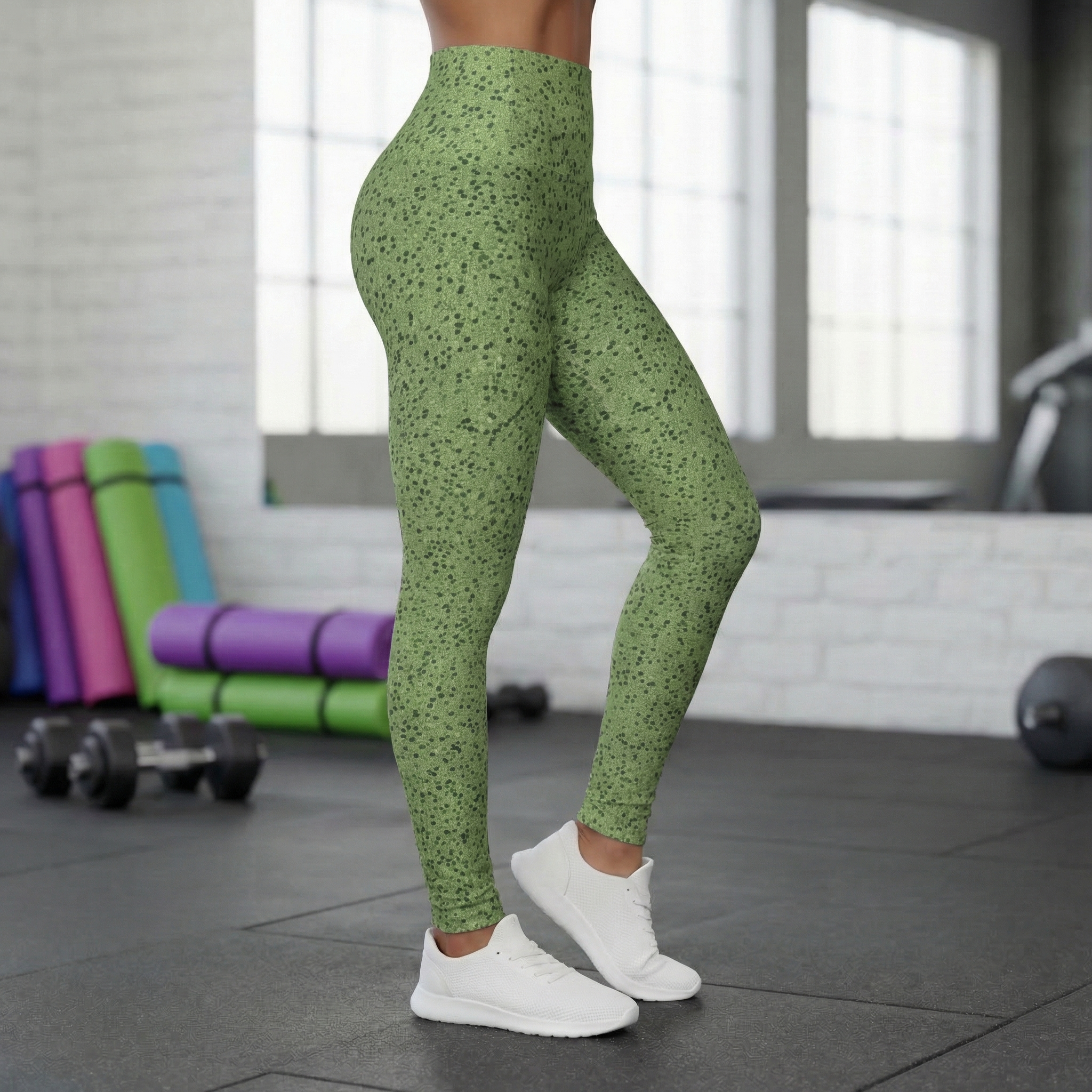Green Pea Dot High Waisted Leggings product thumbnail image Green Pea Dot High Waisted Leggings product thumbnail image