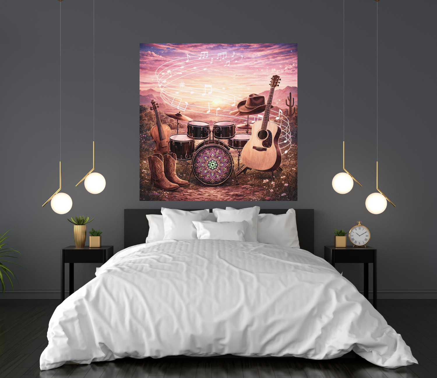 Hidden Evil Eye Country Music Poster by CarmaQuanTarot — Acoustic Guitar, Violin, Drums &amp; Cowboy Boots Western Wall Art product thumbnail image