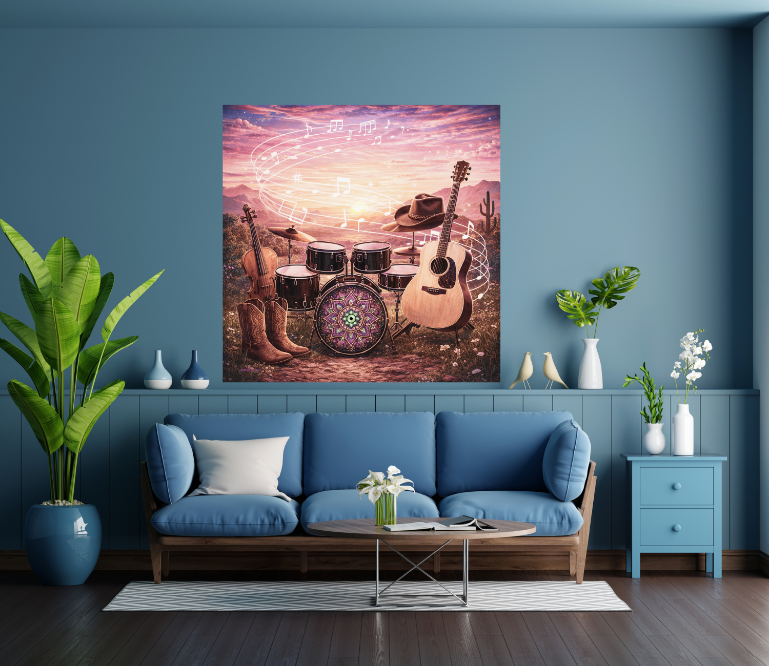 Hidden Evil Eye Country Music Poster by CarmaQuanTarot — Acoustic Guitar, Violin, Drums &amp; Cowboy Boots Western Wall Art product thumbnail image