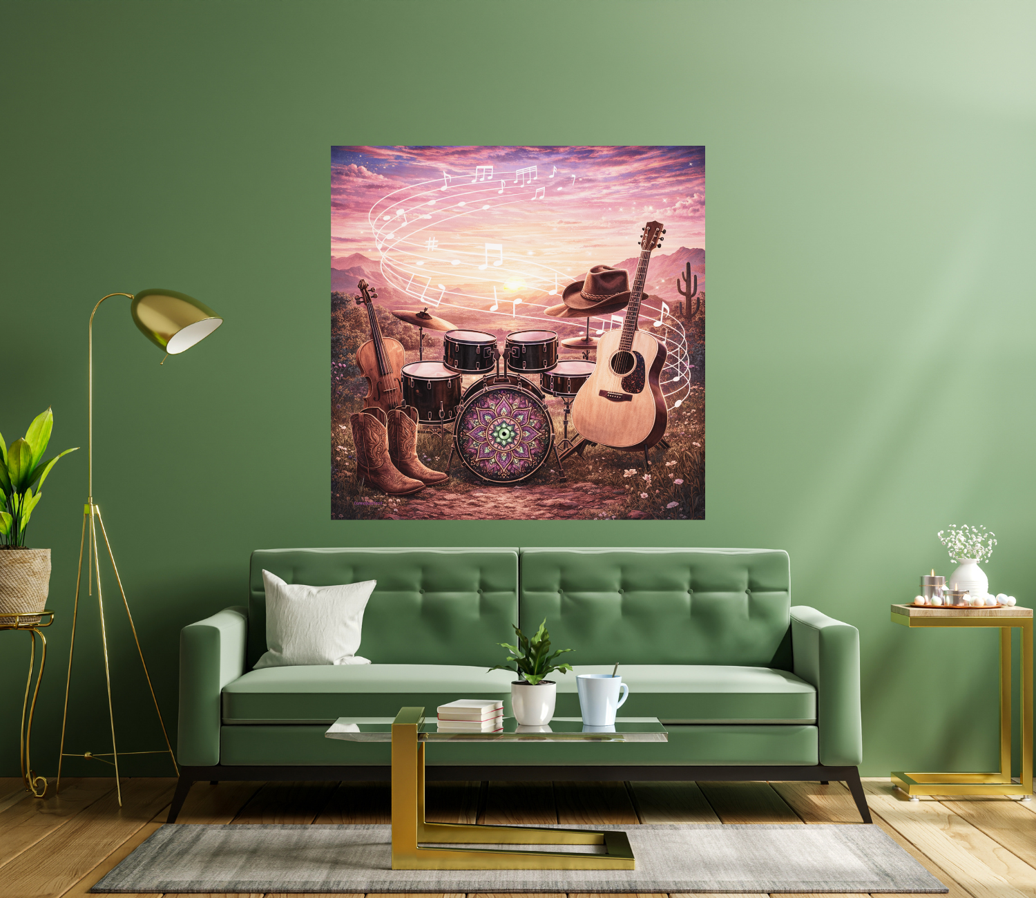 Hidden Evil Eye Country Music Poster by CarmaQuanTarot — Acoustic Guitar, Violin, Drums &amp; Cowboy Boots Western Wall Art product thumbnail image
