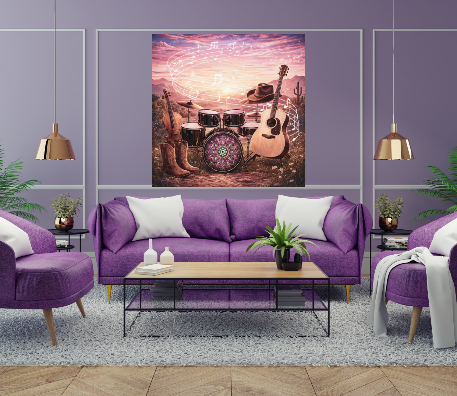 Hidden Evil Eye Country Music Poster by CarmaQuanTarot — Acoustic Guitar, Violin, Drums &amp; Cowboy Boots Western Wall Art product thumbnail image