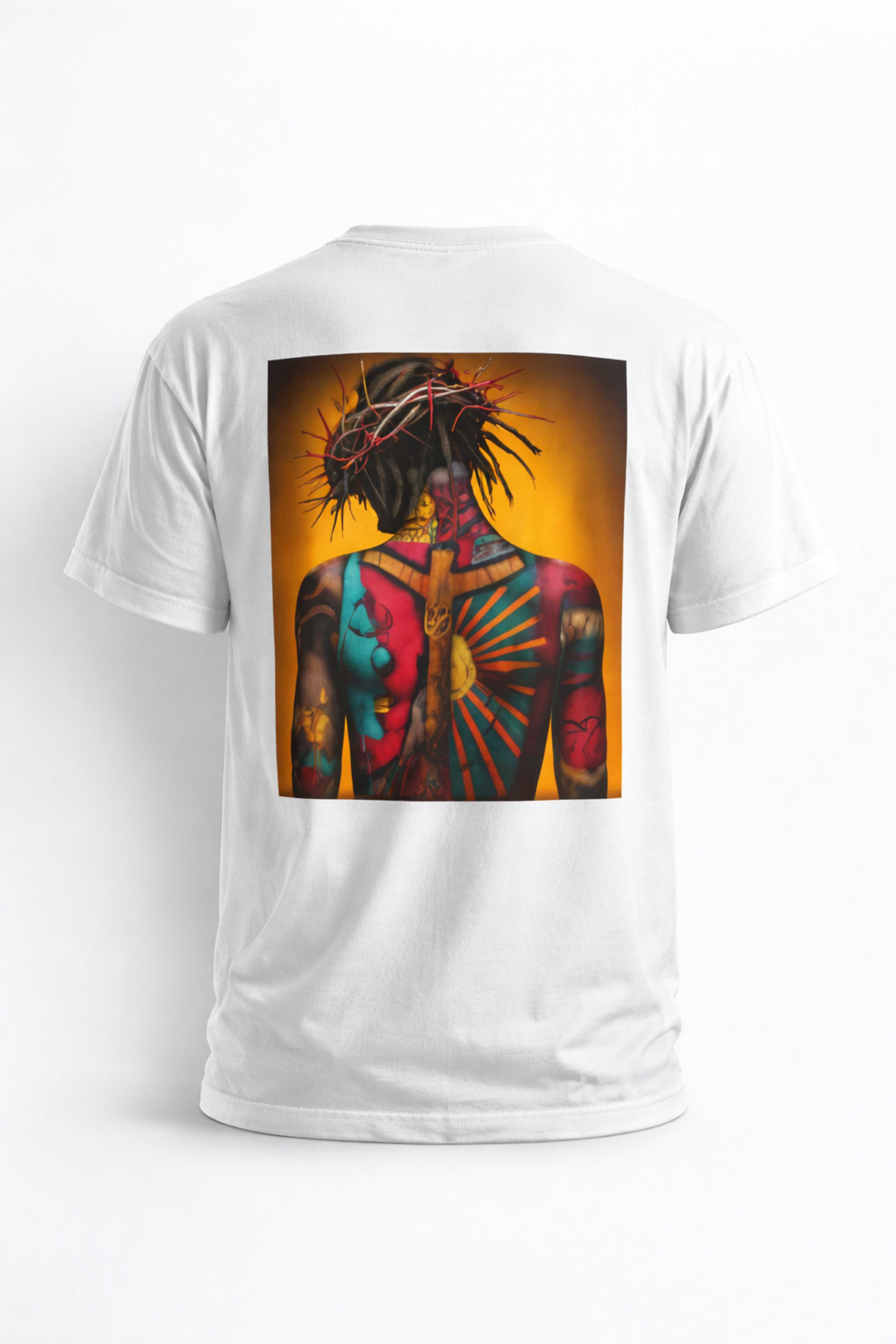 Street Art Tattoo Backprint Tee — Colorful Crown of Thorns Portrait product thumbnail image