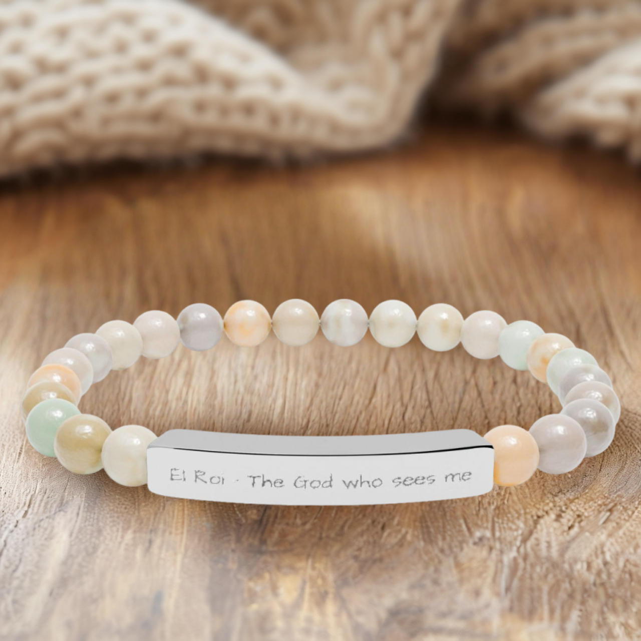 El Roi Christian Natural Stone Bracelet | Stretch Beaded Faith Jewelry product thumbnail image