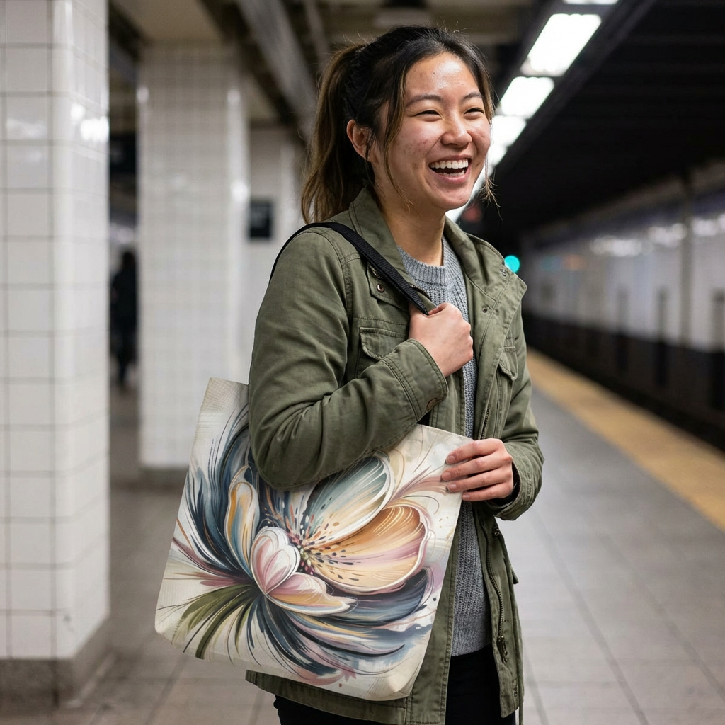 Floral Swirl Tote Bag — Pastel Abstract Blossom All-Over Print