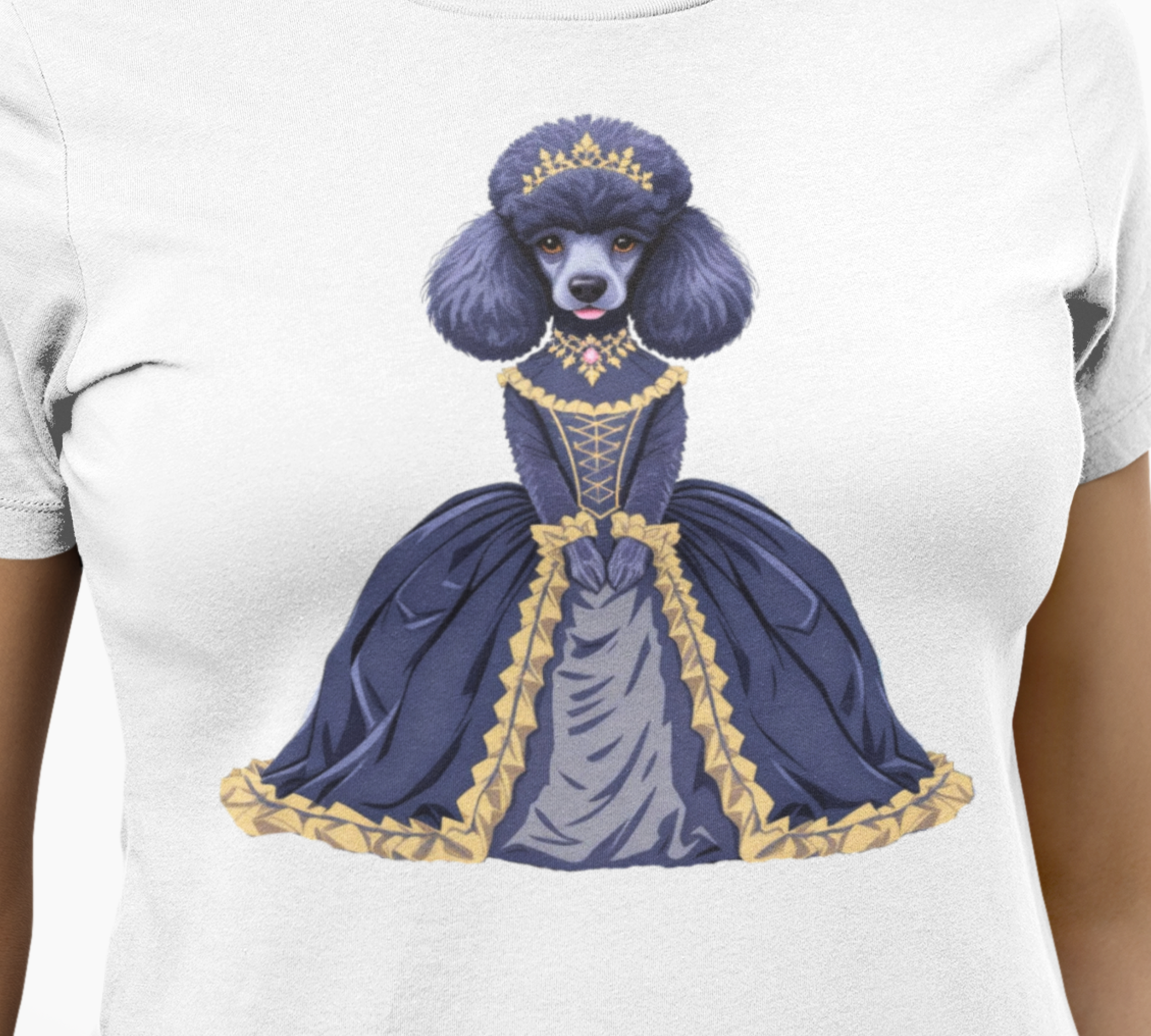 Regal Navy Blue and Gold Poodle in Royal Gown Design | Comfort Colors Dog Lovers Unisex T-Shirt | Victorian Cute Dog Vintage Art Tee