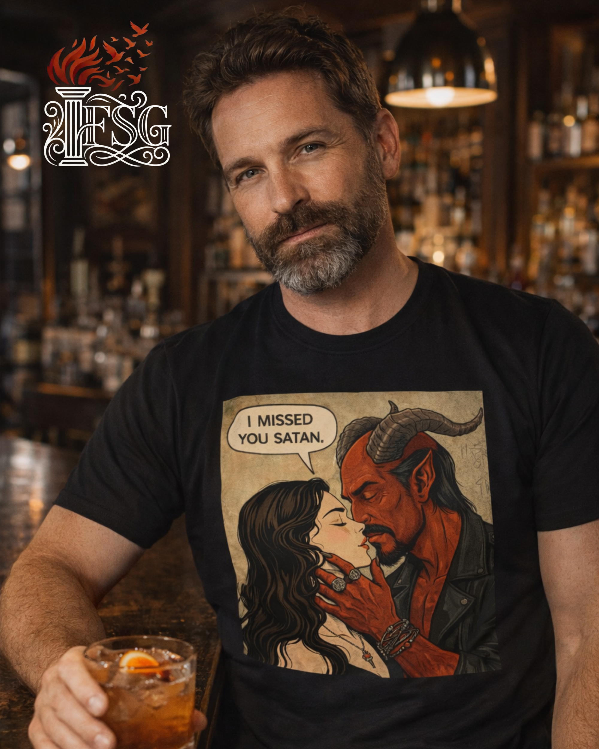 "I Missed You Satan" // Vintage Noir Romance Graphic TeeWhere Forbidden Romance Meets Cult Comic Aesthetic.  Step into a scene from a story that was never meant to be told. This isn't just a t-shirt;... product thumbnail image