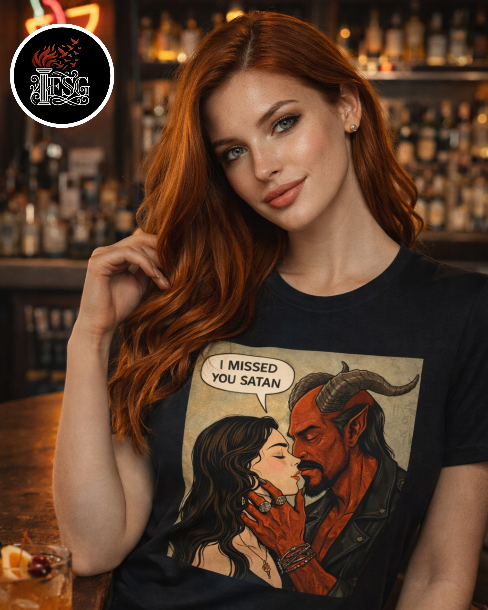 "I Missed You Satan" // Vintage Noir Romance Graphic TeeWhere Forbidden Romance Meets Cult Comic Aesthetic.  Step into a scene from a story that was never meant to be told. This isn't just a t-shirt;... product thumbnail image