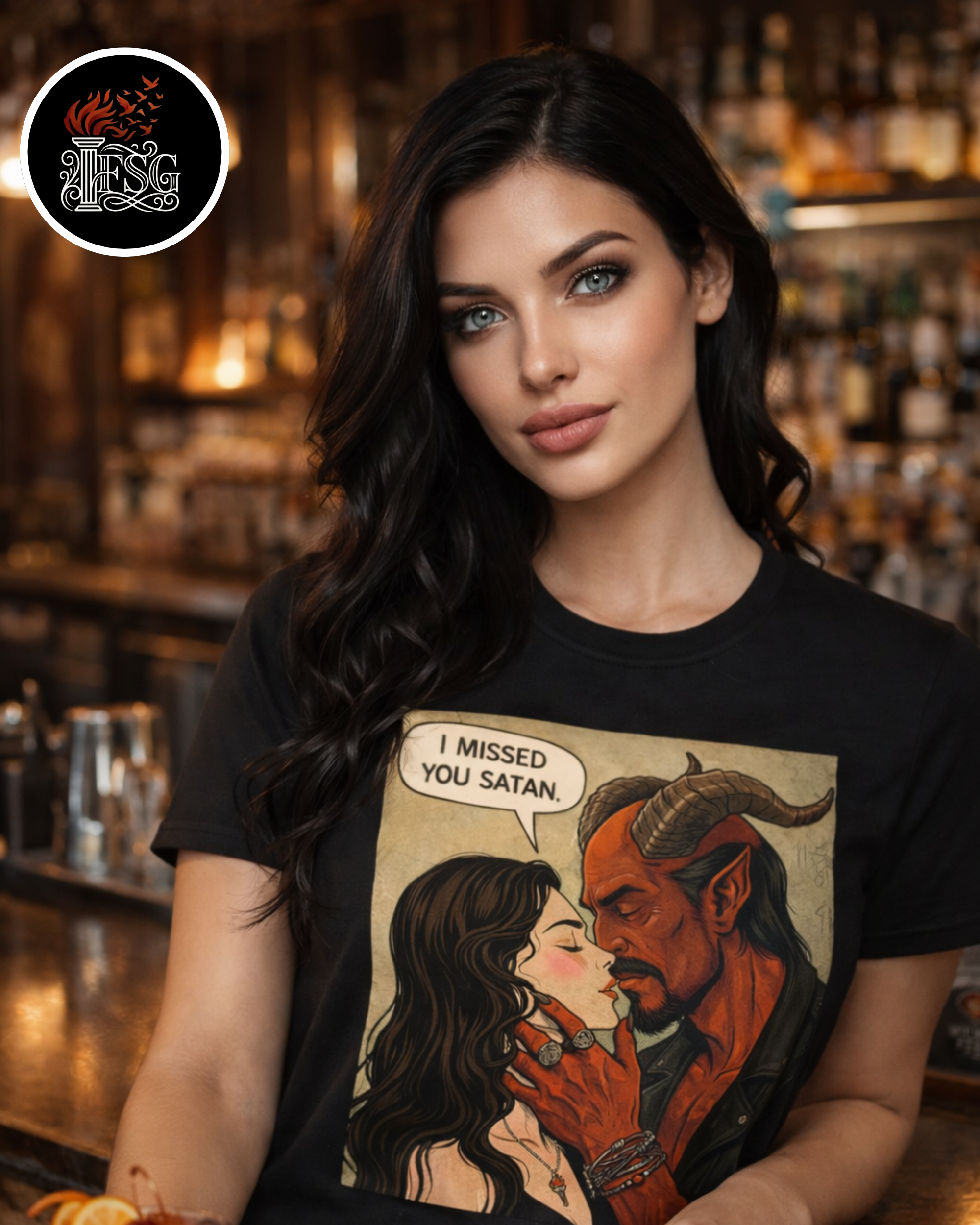 "I Missed You Satan" // Vintage Noir Romance Graphic TeeWhere Forbidden Romance Meets Cult Comic Aesthetic.  Step into a scene from a story that was never meant to be told. This isn't just a t-shirt;... product thumbnail image