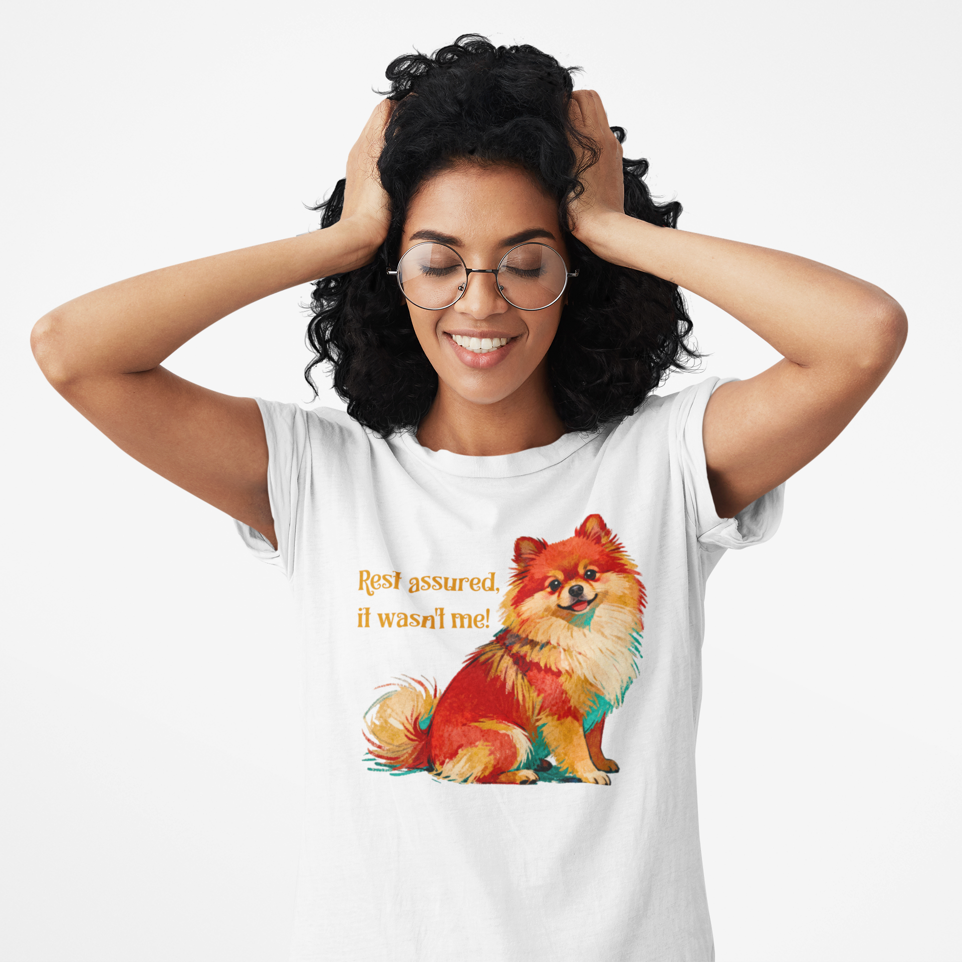 Precocious Pampered Pomeranian Graphic Comfort Colors Unisex T-Shirt |"Rest assured, it wasn't me!" Playful Cute Pup Tee | Dog Lovers  product thumbnail image