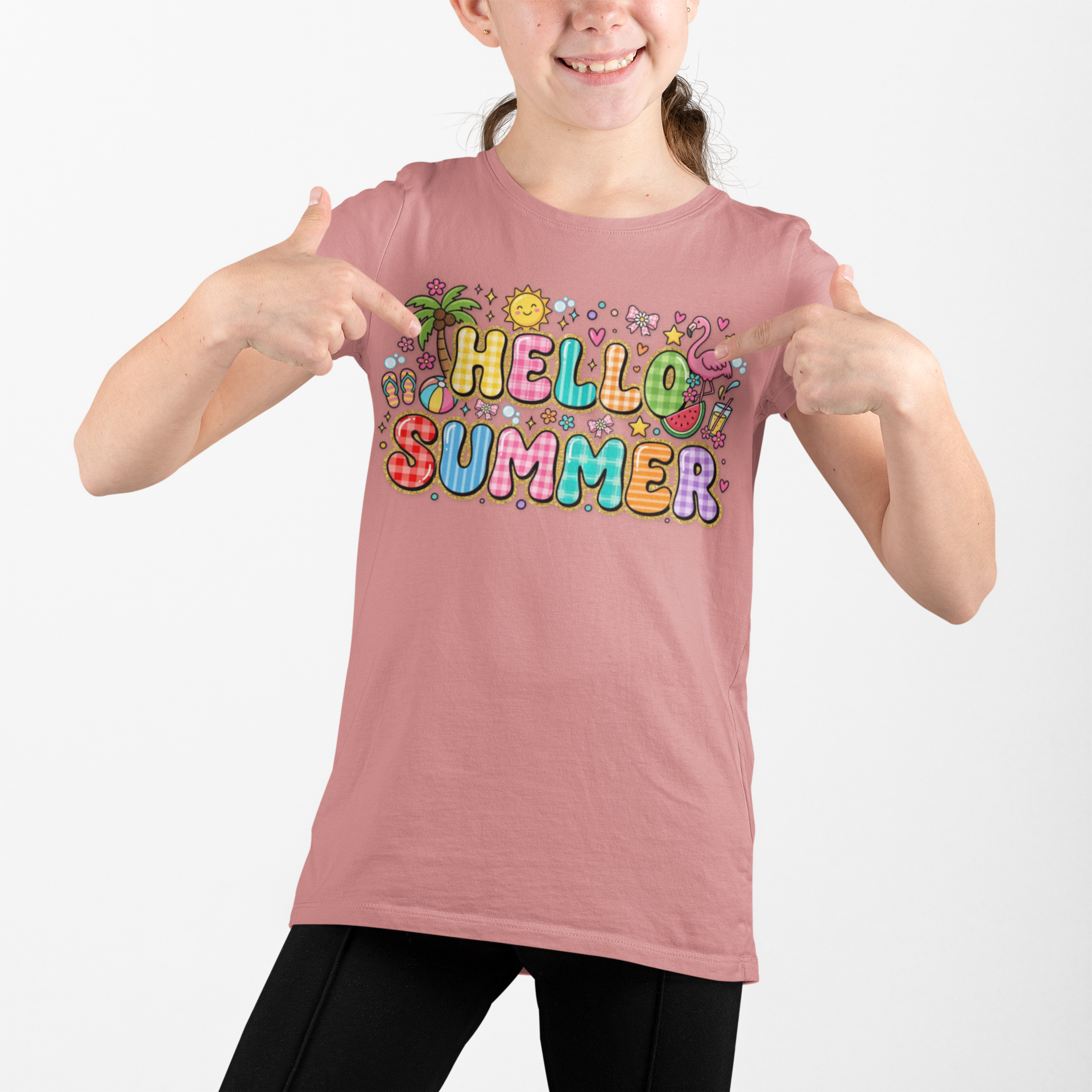 Hello Summer Youth T-Shirt, Kids Summer Shirt, Cute Beach Shirt for Kids, Flamingo Sunshine Vacation Tee, Girls Summer Outfit, Tropical Kids Tee product thumbnail image