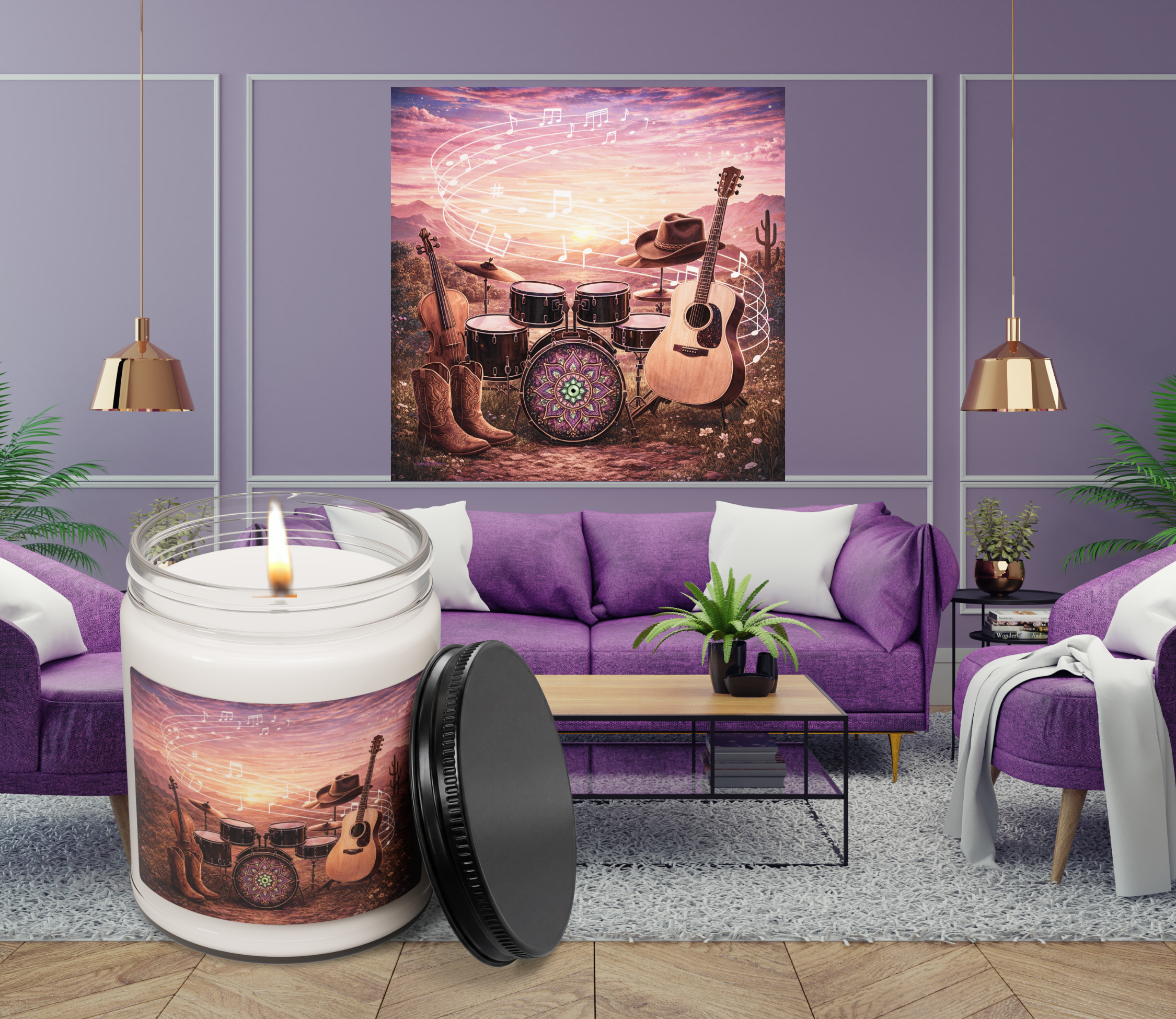 Sunset Music Jam Soy Candle — Acoustic Guitar, Drum & Desert Dusk 9oz product thumbnail image Sunset Music Jam Soy Candle — Acoustic Guitar, Drum & Desert Dusk 9oz product thumbnail image