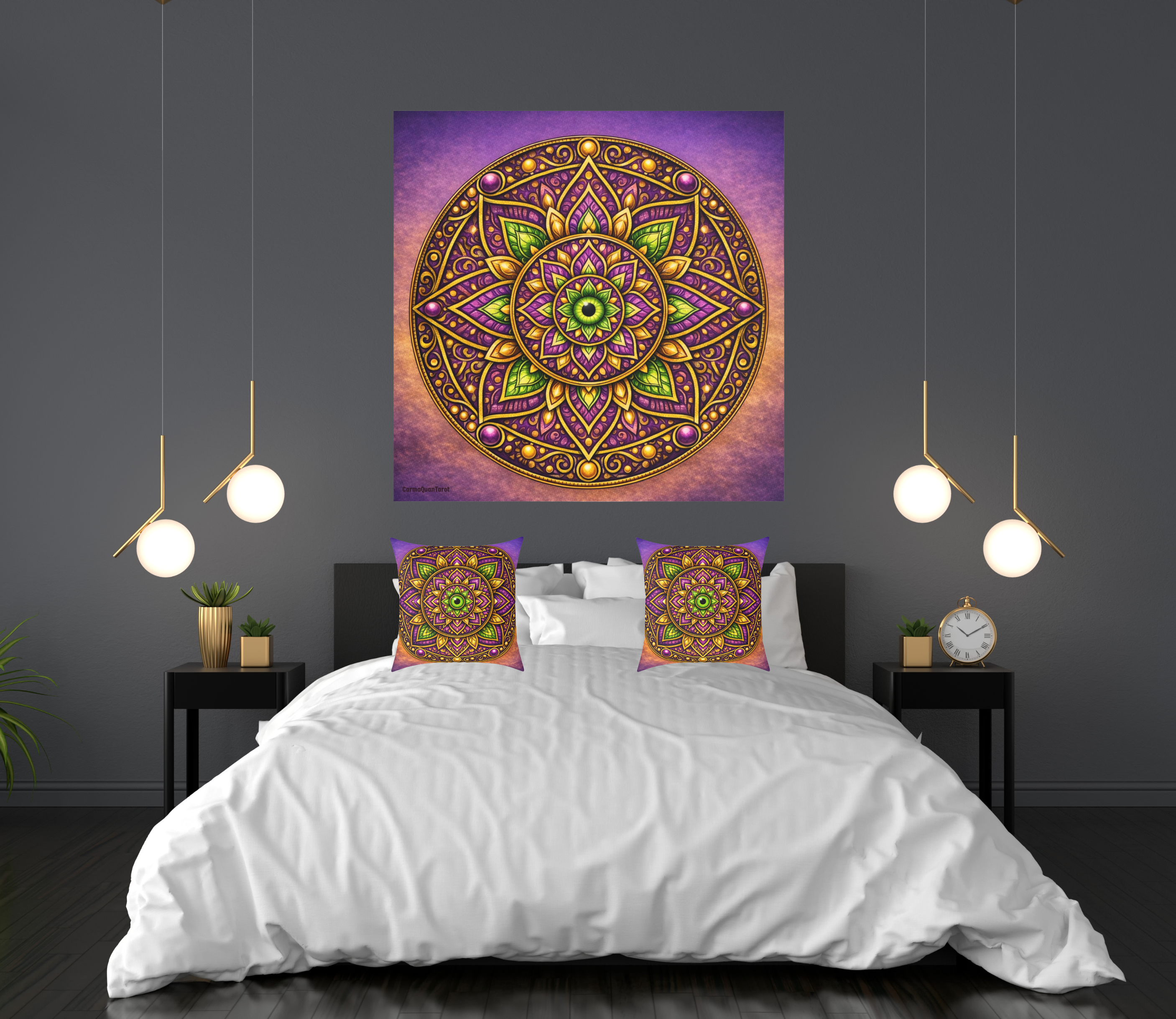 Mandala Silk Poster with Hidden Evil Eye — Vibrant Purple & Gold Meditation Wall Art (Indoor/Outdoor) product thumbnail image Mandala Silk Poster with Hidden Evil Eye — Vibrant Purple & Gold Meditation Wall Art (Indoor/Outdoor) product thumbnail image