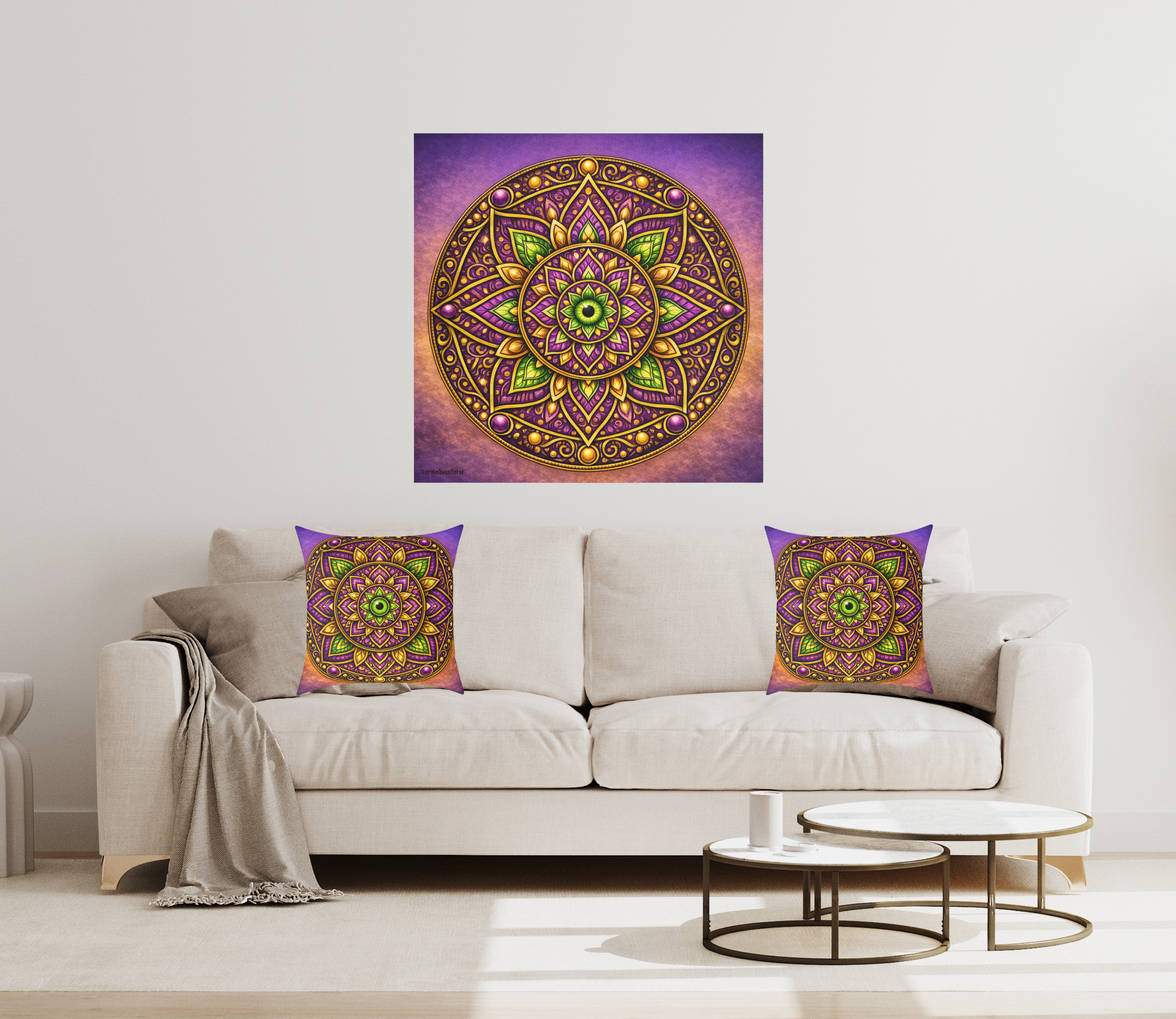 Mandala Silk Poster with Hidden Evil Eye  — Vibrant Purple &amp; Gold Meditation Wall Art (Indoor/Outdoor) product thumbnail image