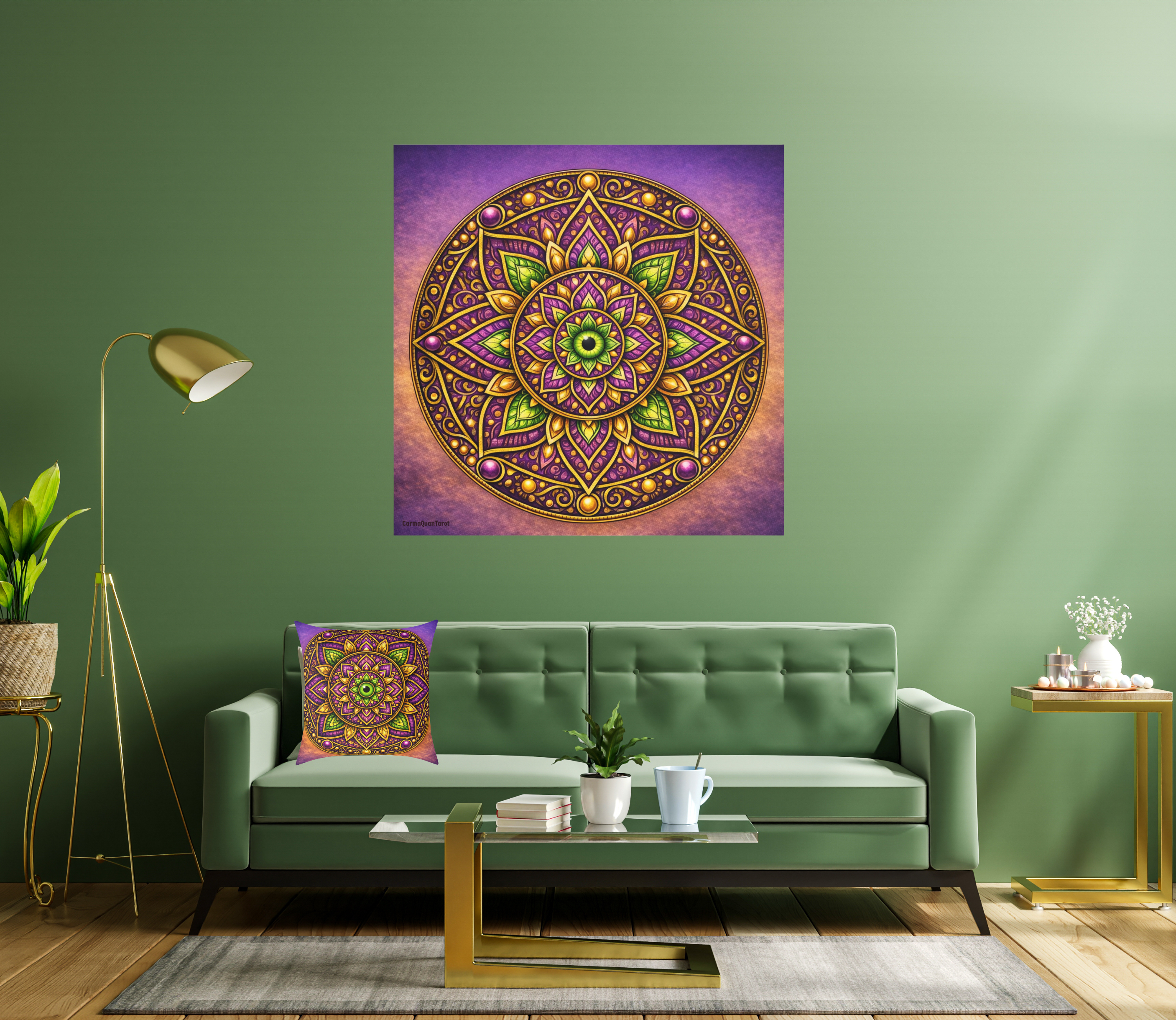 Mandala Silk Poster with Hidden Evil Eye  — Vibrant Purple &amp; Gold Meditation Wall Art (Indoor/Outdoor) product thumbnail image