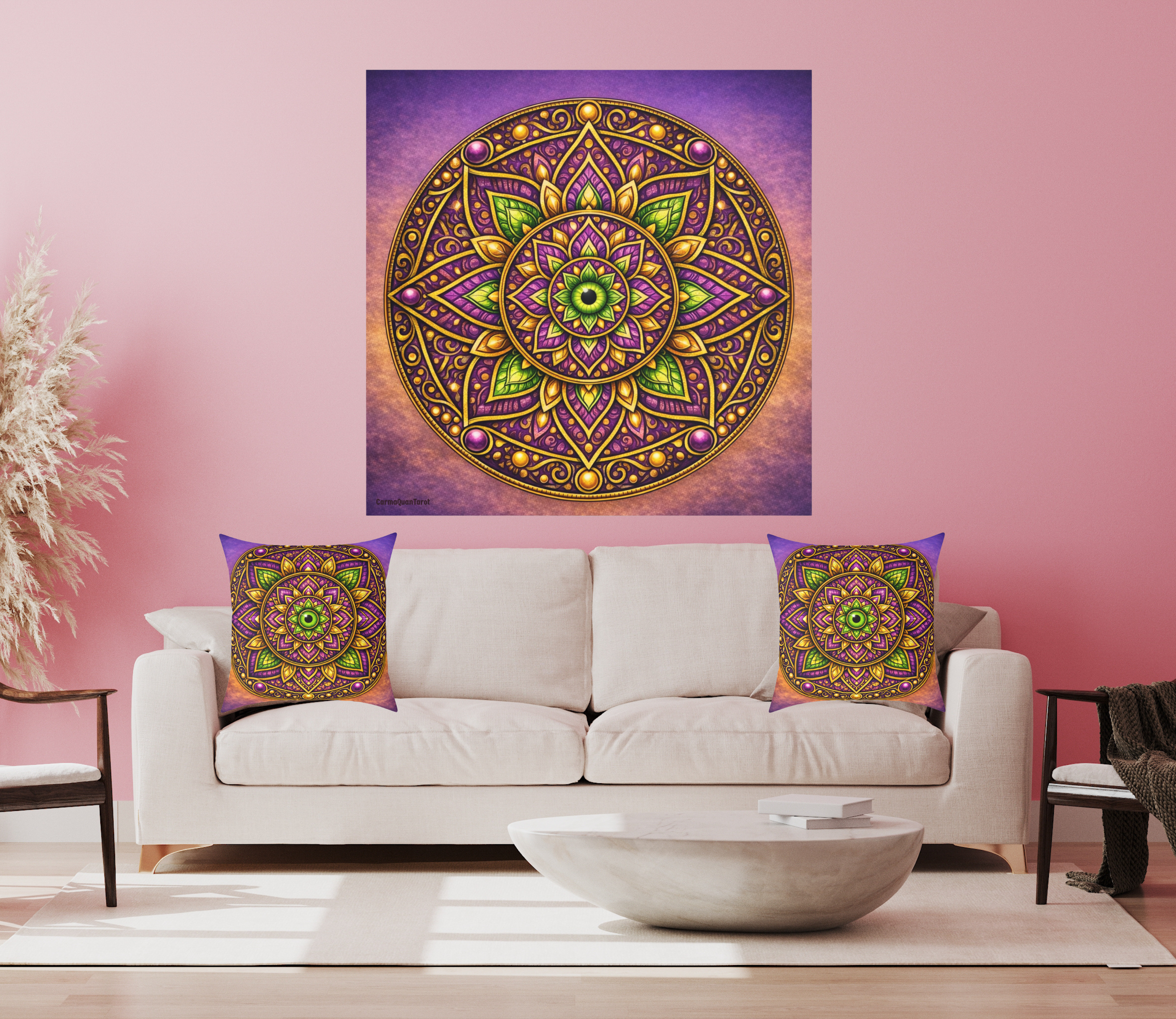 Mandala Silk Poster with Hidden Evil Eye — Vibrant Purple & Gold Meditation Wall Art (Indoor/Outdoor) product thumbnail image Mandala Silk Poster with Hidden Evil Eye — Vibrant Purple & Gold Meditation Wall Art (Indoor/Outdoor) product thumbnail image