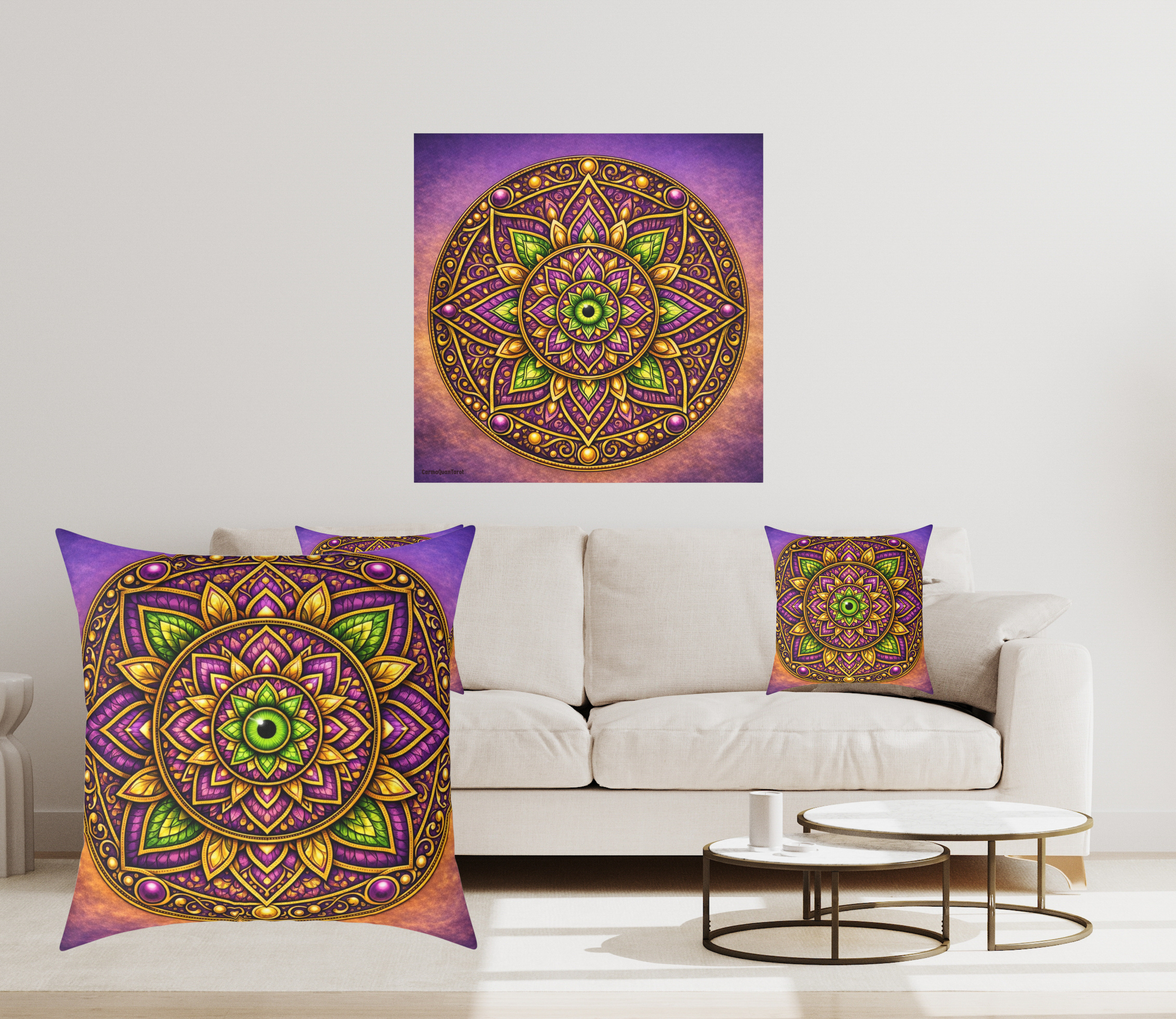 Sunset Mandala Protection Pillow – Hidden Evil Eye Cushion for Energy, Color Therapy &amp; Sacred Decor product thumbnail image