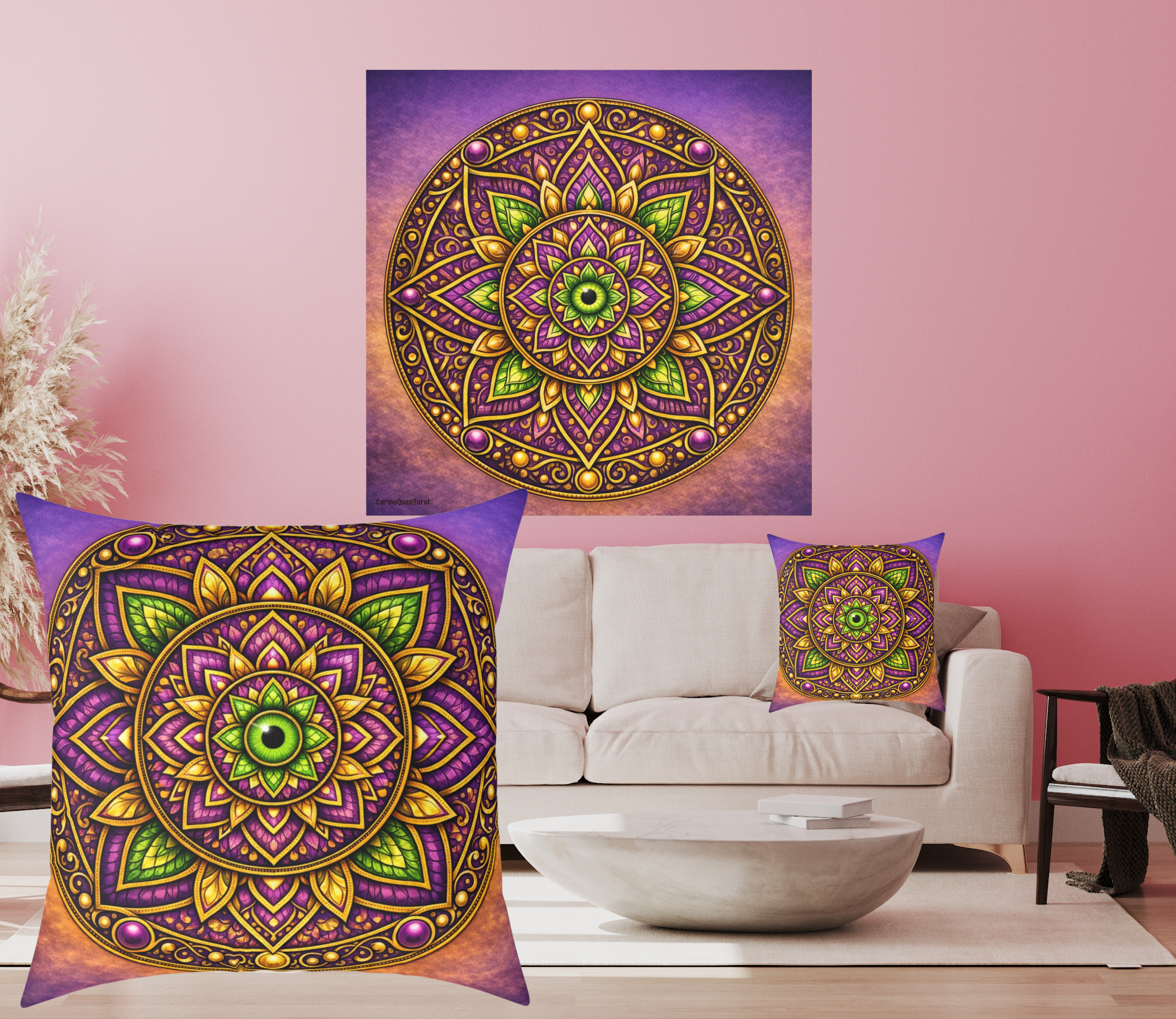 Sunset Mandala Protection Pillow – Hidden Evil Eye Cushion for Energy, Color Therapy &amp; Sacred Decor product thumbnail image