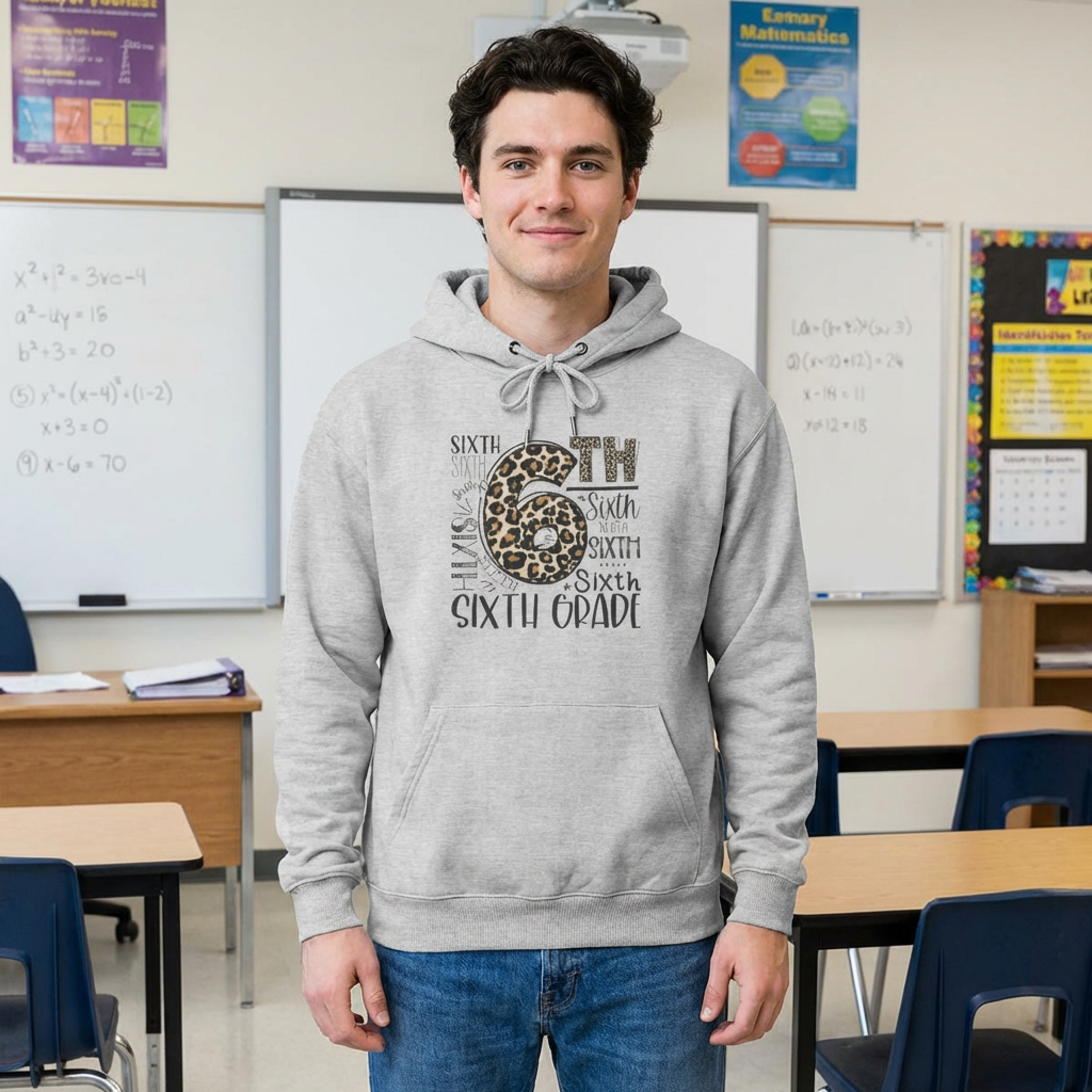 Sixth Grade Leopard Print '6' Hoodie — Back-to-School Sweatshirt for Girls