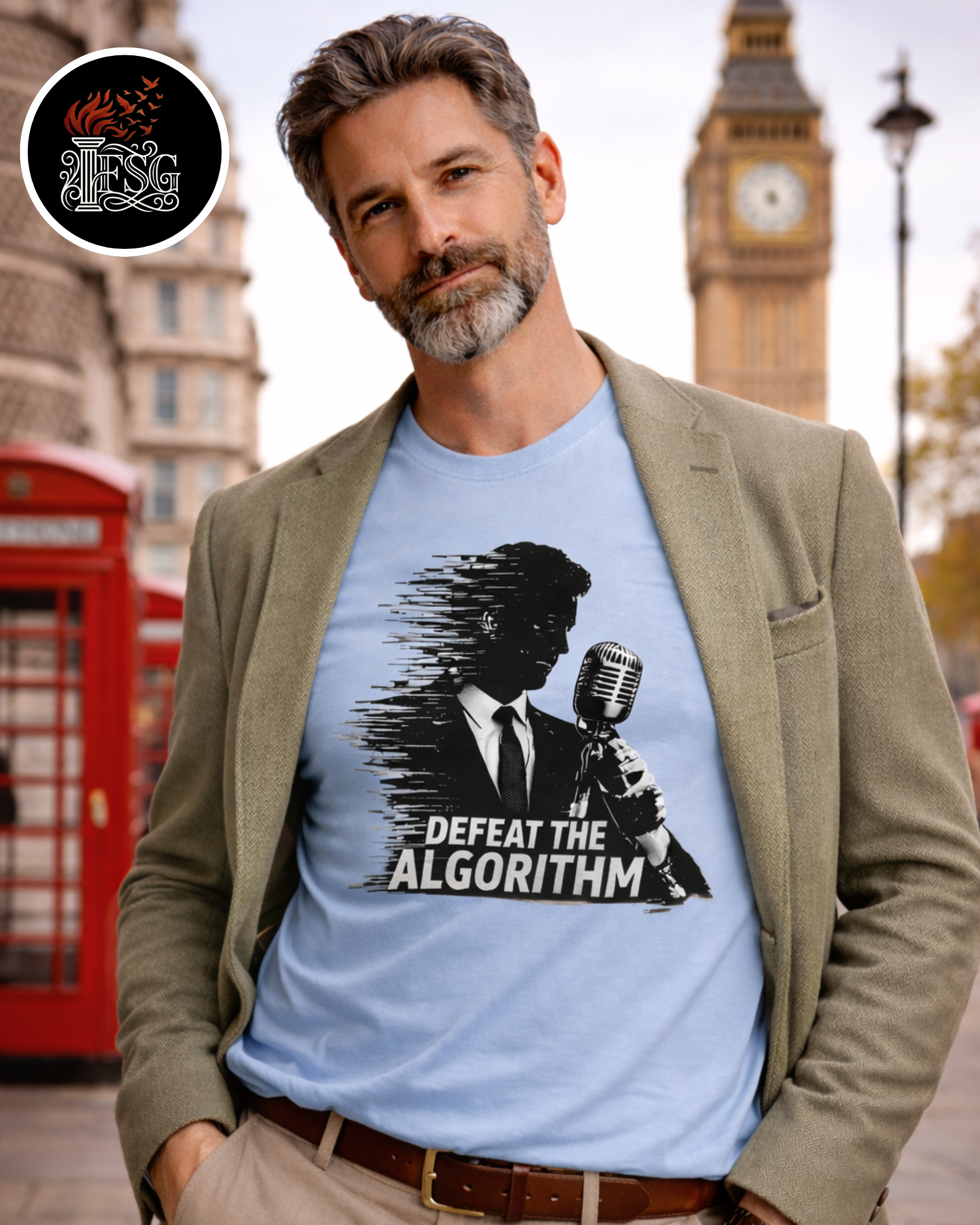 Defeat the Algorithm T-Shirt — Retro Mic Podcaster Graphic Tee product thumbnail image Defeat the Algorithm T-Shirt — Retro Mic Podcaster Graphic Tee product thumbnail image